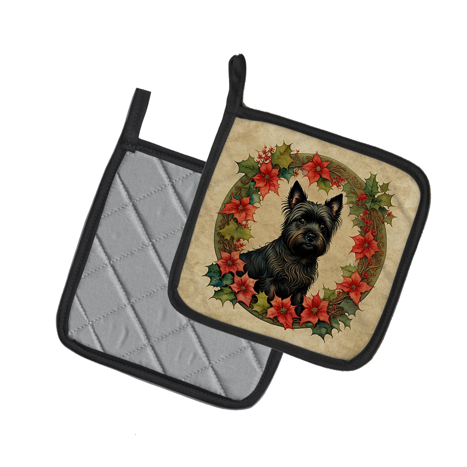 Cairn Terrier Christmas Flowers Pair of Pot Holders