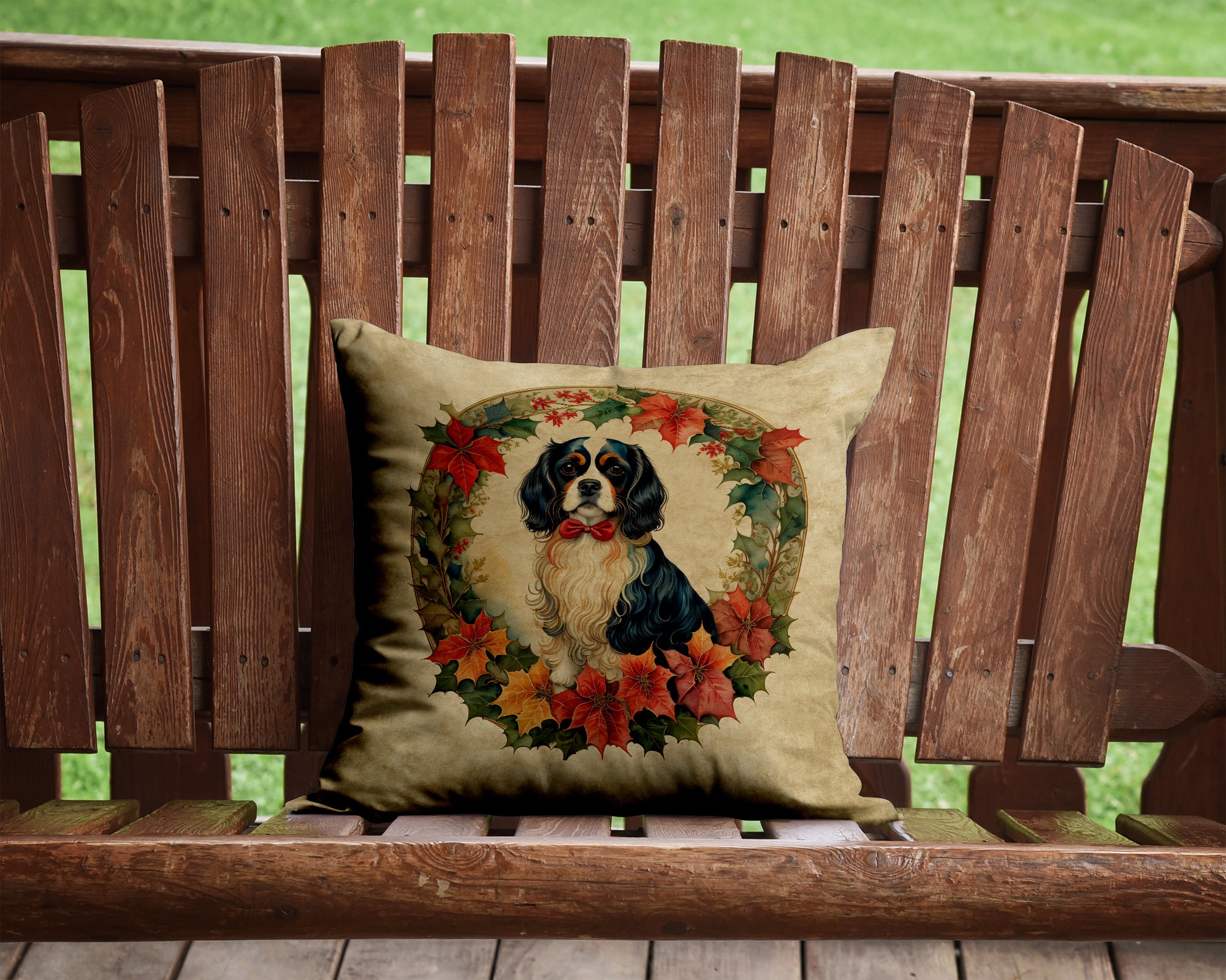 Buy this Cavalier Spaniel Christmas Flowers Throw Pillow