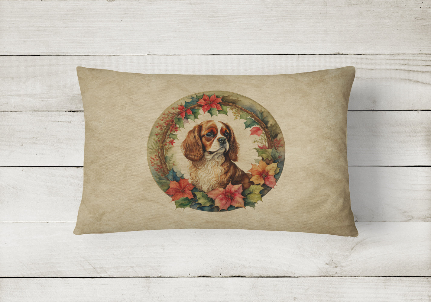 Buy this Cavalier Spaniel Christmas Flowers Throw Pillow