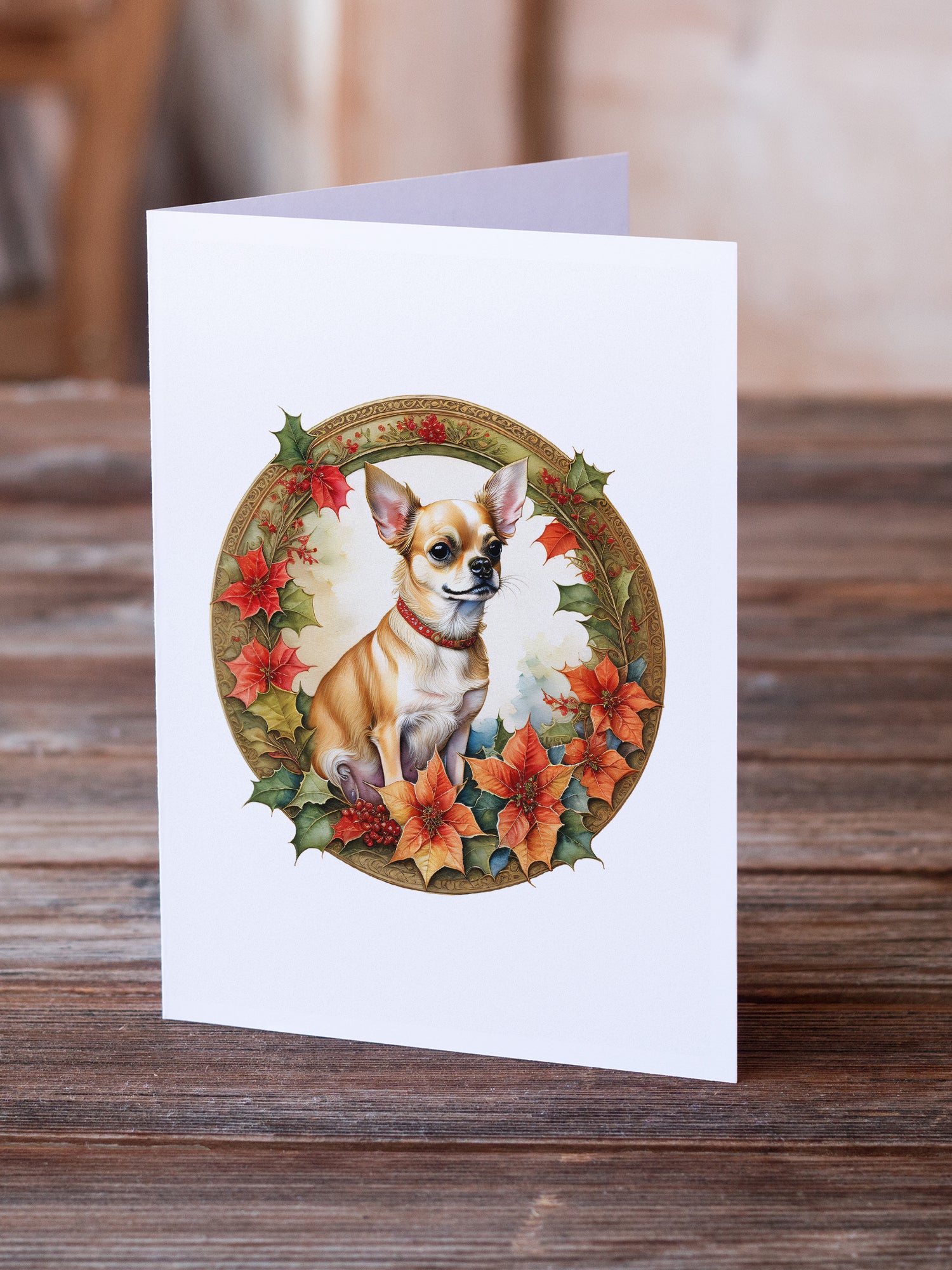 Buy this Chihuahua Christmas Flowers Greeting Cards Pack of 8