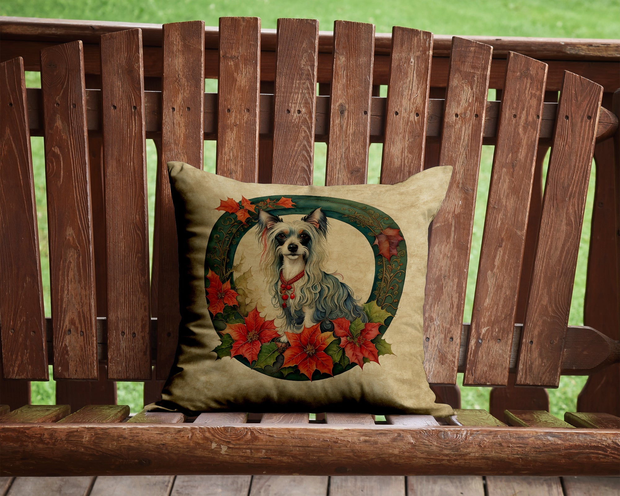 Chinese Crested Christmas Flowers Throw Pillow