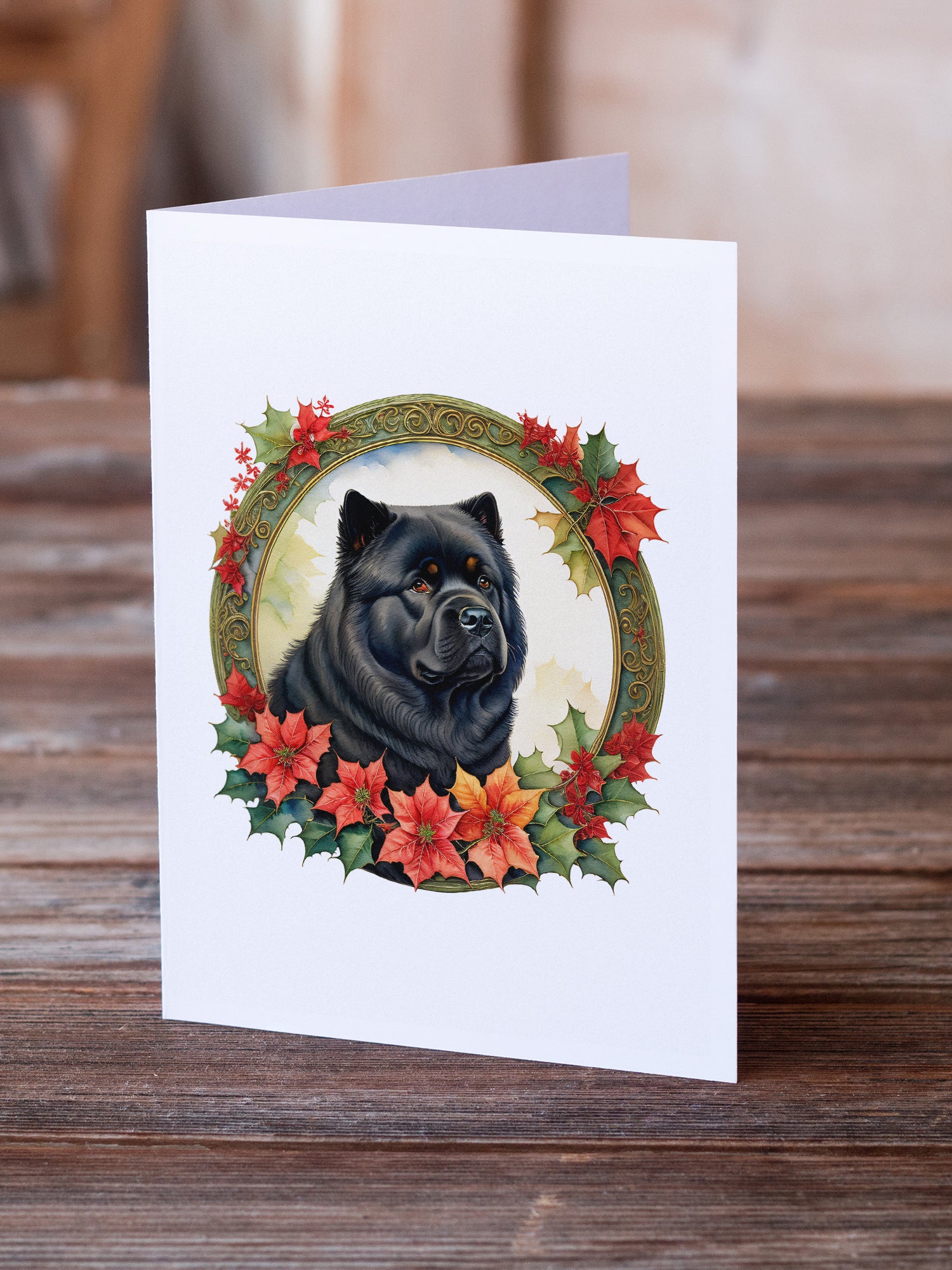 Buy this Chow Chow Christmas Flowers Greeting Cards Pack of 8