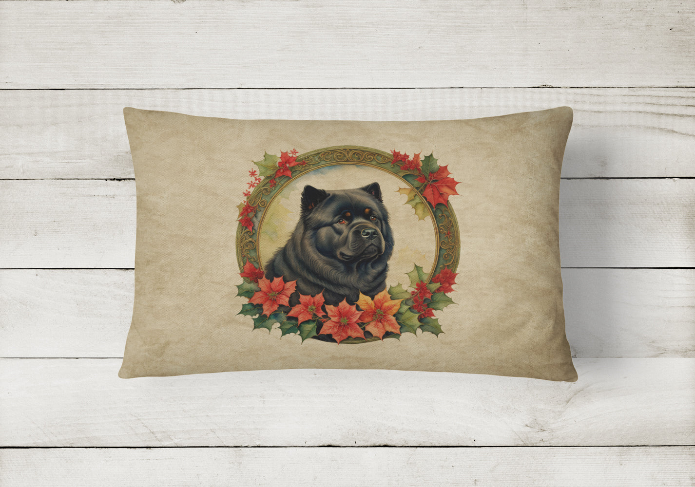 Chow Chow Christmas Flowers Throw Pillow