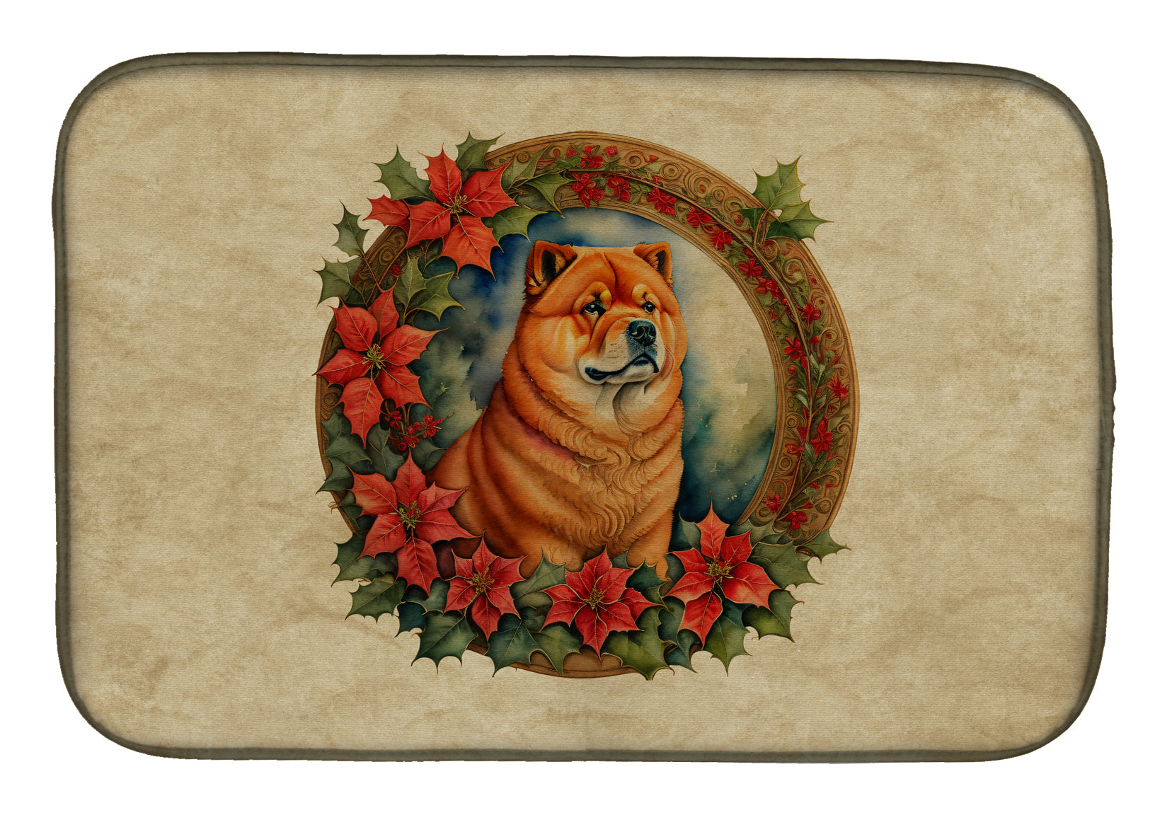 Buy this Chow Chow Christmas Flowers Dish Drying Mat