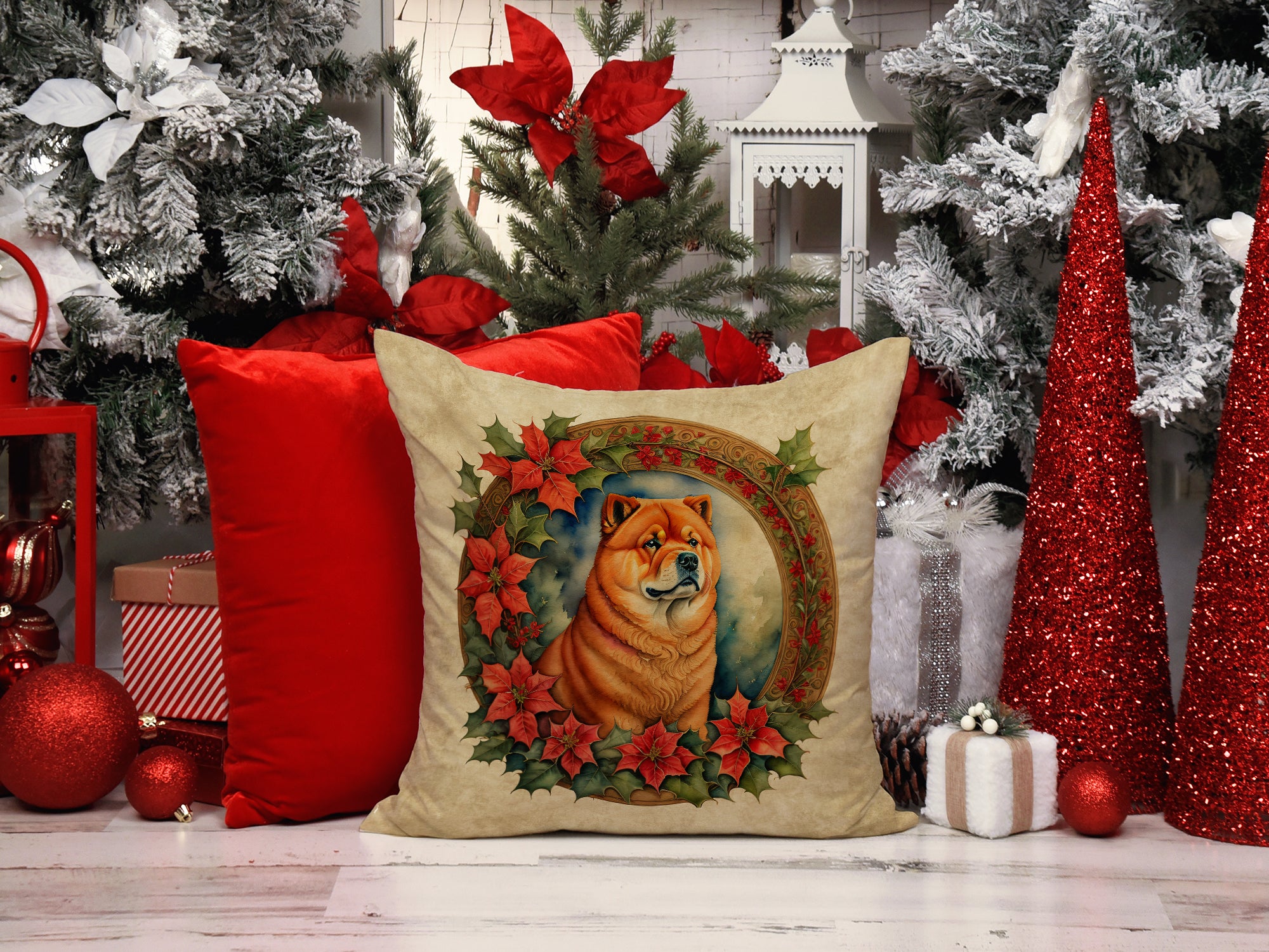 Buy this Chow Chow Christmas Flowers Throw Pillow