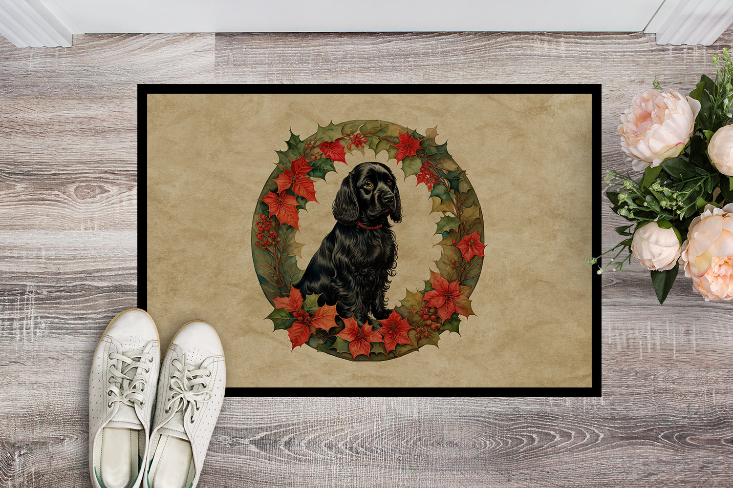 Buy this Cocker Spaniel Christmas Flowers Doormat