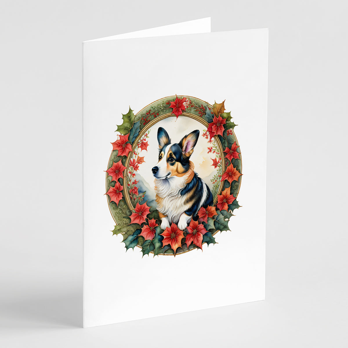 Buy this Corgi Christmas Flowers Greeting Cards Pack of 8