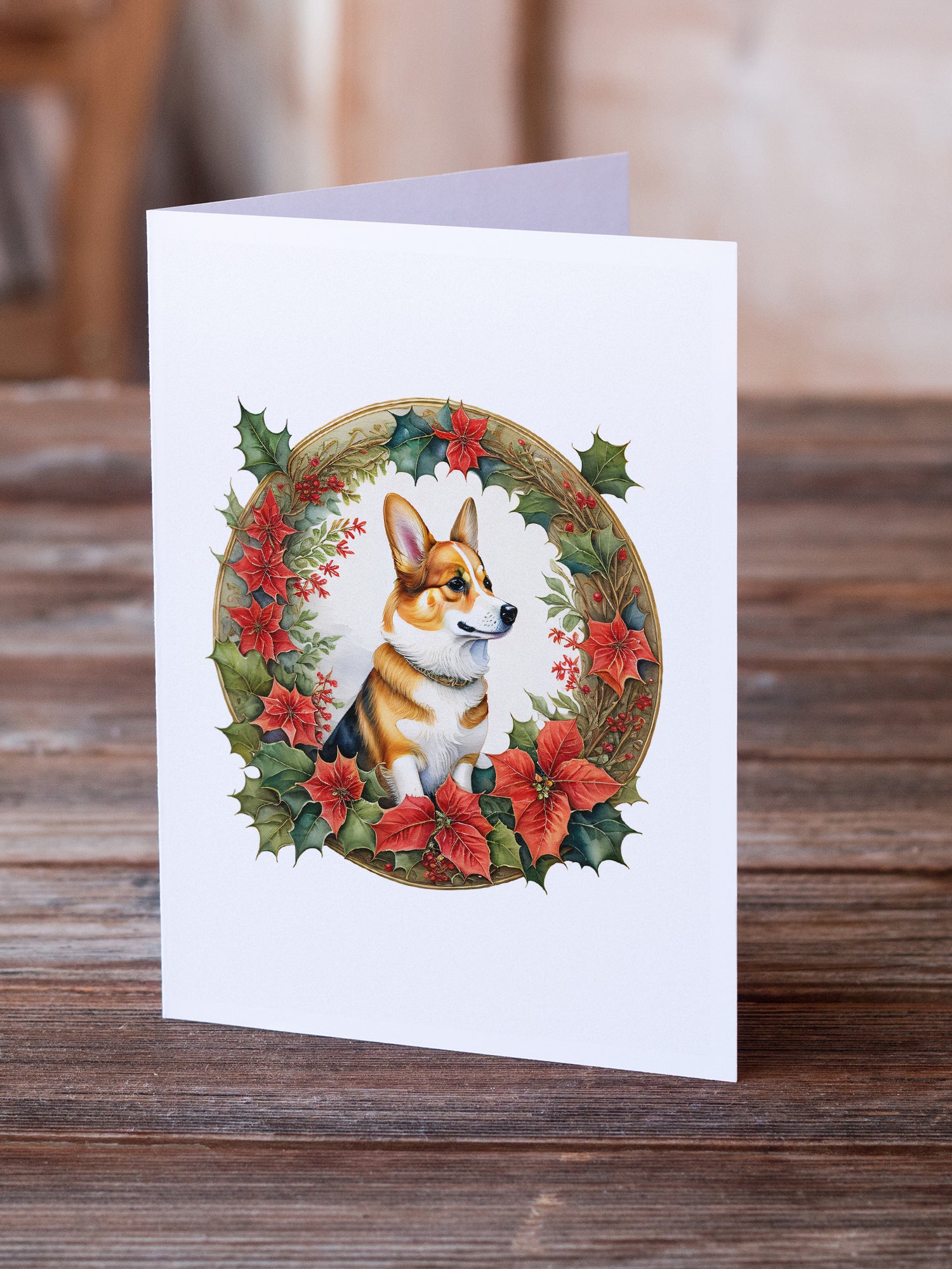 Buy this Corgi Christmas Flowers Greeting Cards Pack of 8