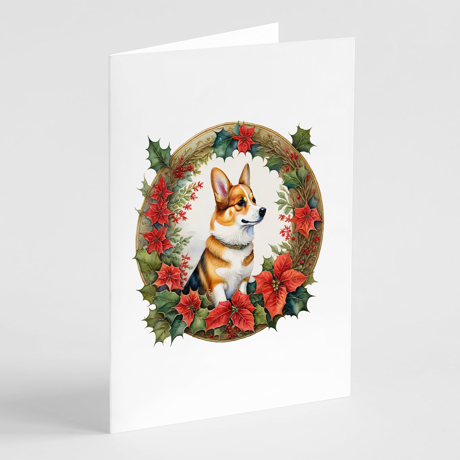 Buy this Corgi Christmas Flowers Greeting Cards Pack of 8