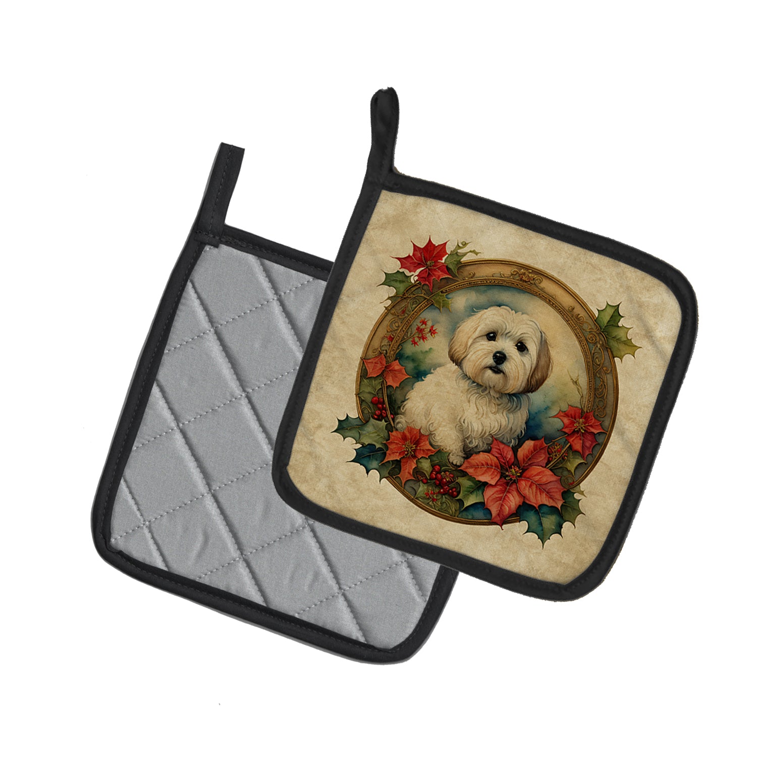 Buy this Coton De Tulear Christmas Flowers Pair of Pot Holders