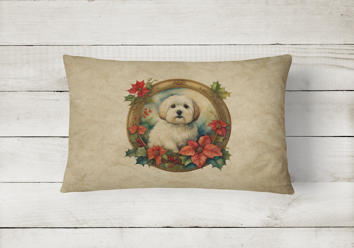 Buy this Coton De Tulear Christmas Flowers Throw Pillow