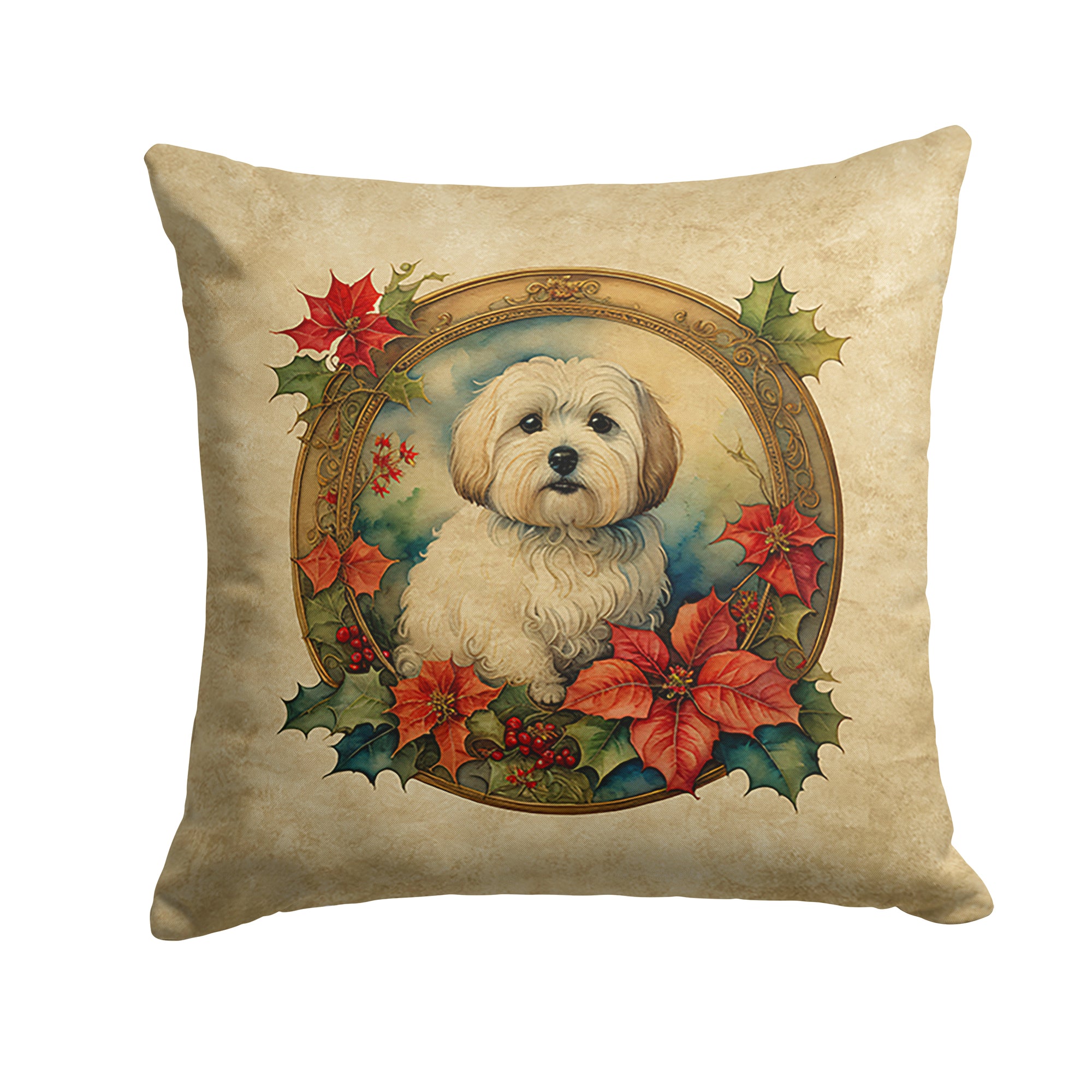 Buy this Coton De Tulear Christmas Flowers Throw Pillow