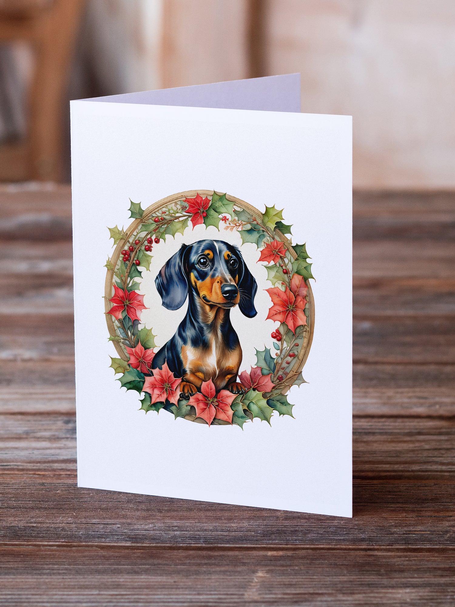 Buy this Dachshund Christmas Flowers Greeting Cards Pack of 8