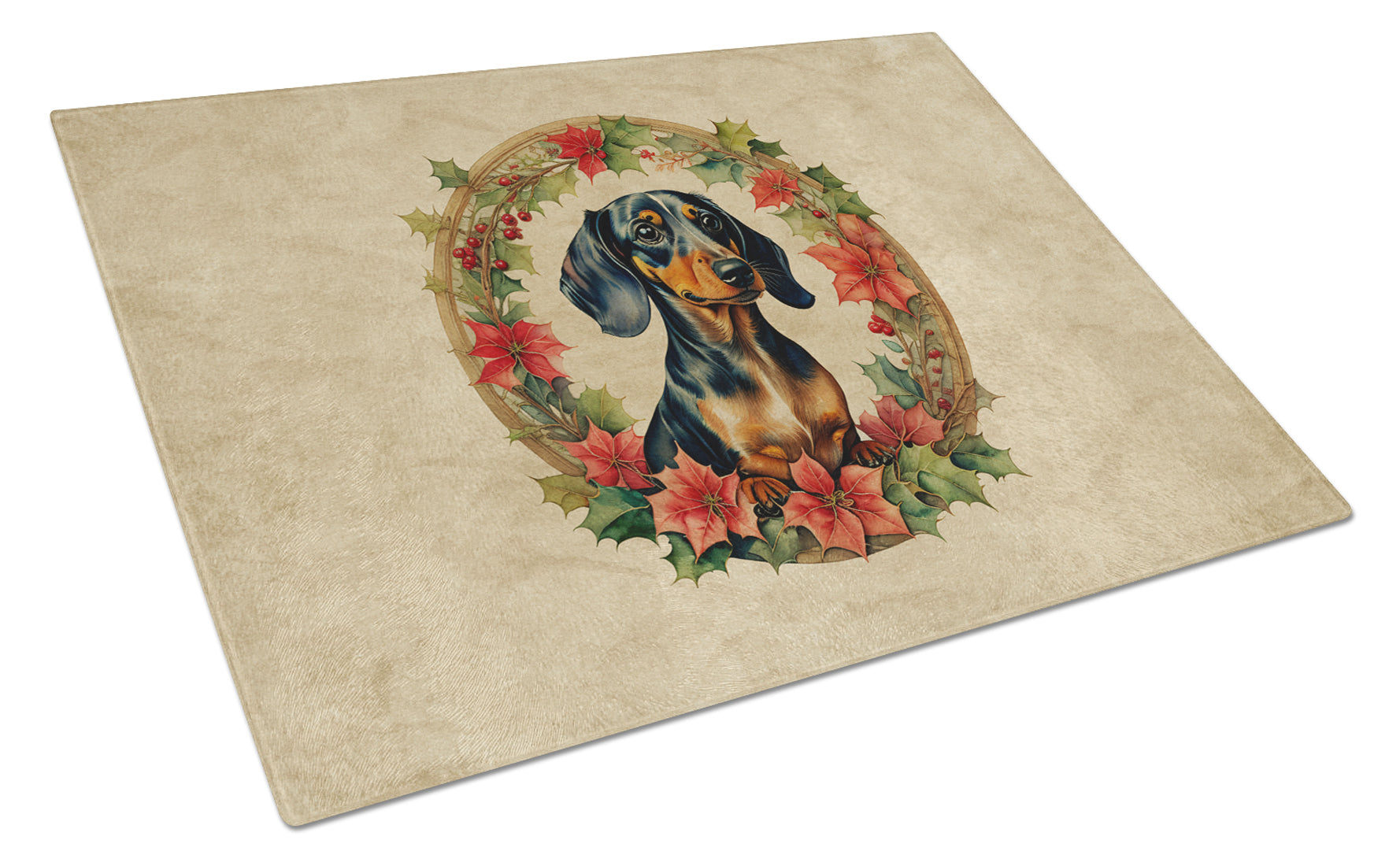 Buy this Dachshund Christmas Flowers Glass Cutting Board