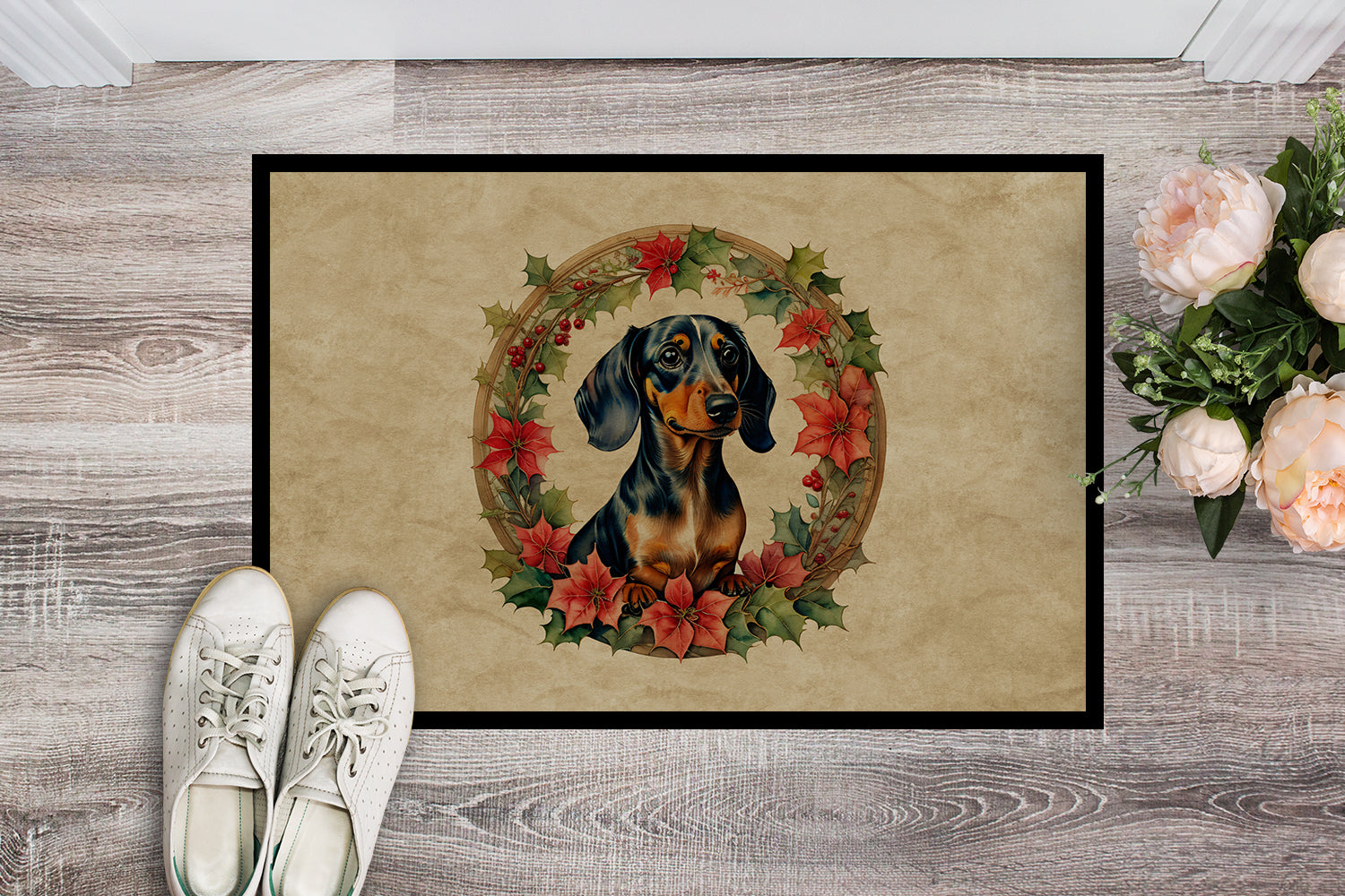 Buy this Dachshund Christmas Flowers Doormat