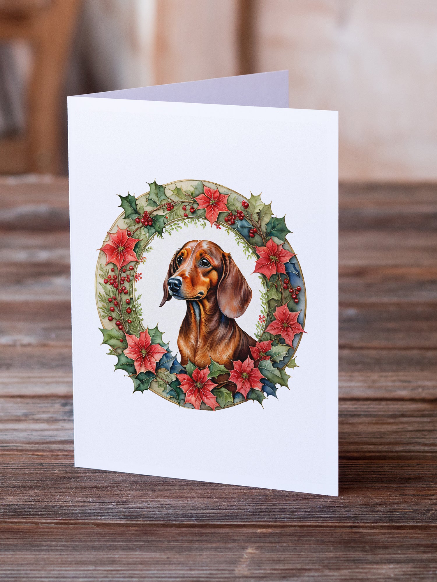 Buy this Dachshund Christmas Flowers Greeting Cards Pack of 8