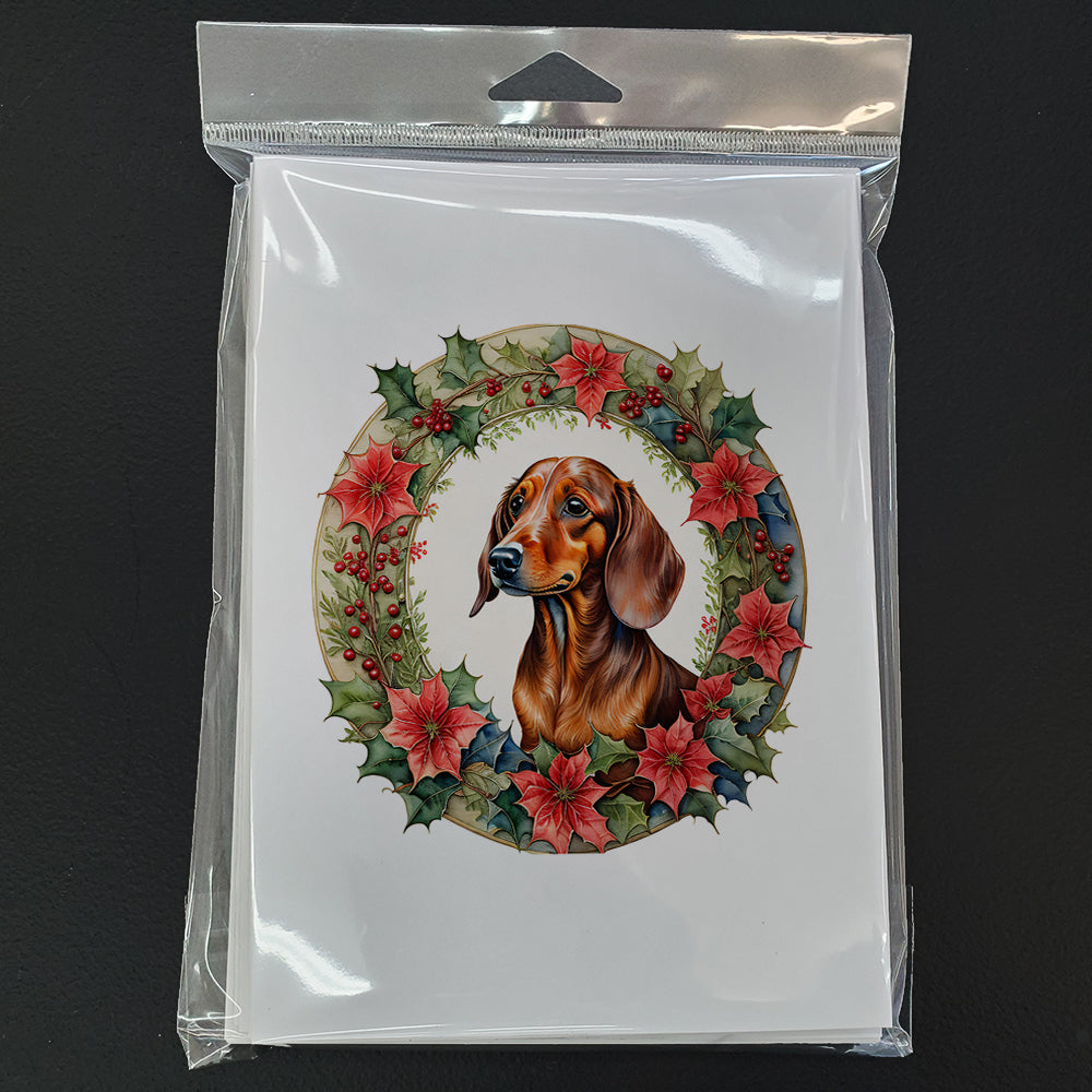 Dachshund Christmas Flowers Greeting Cards Pack of 8