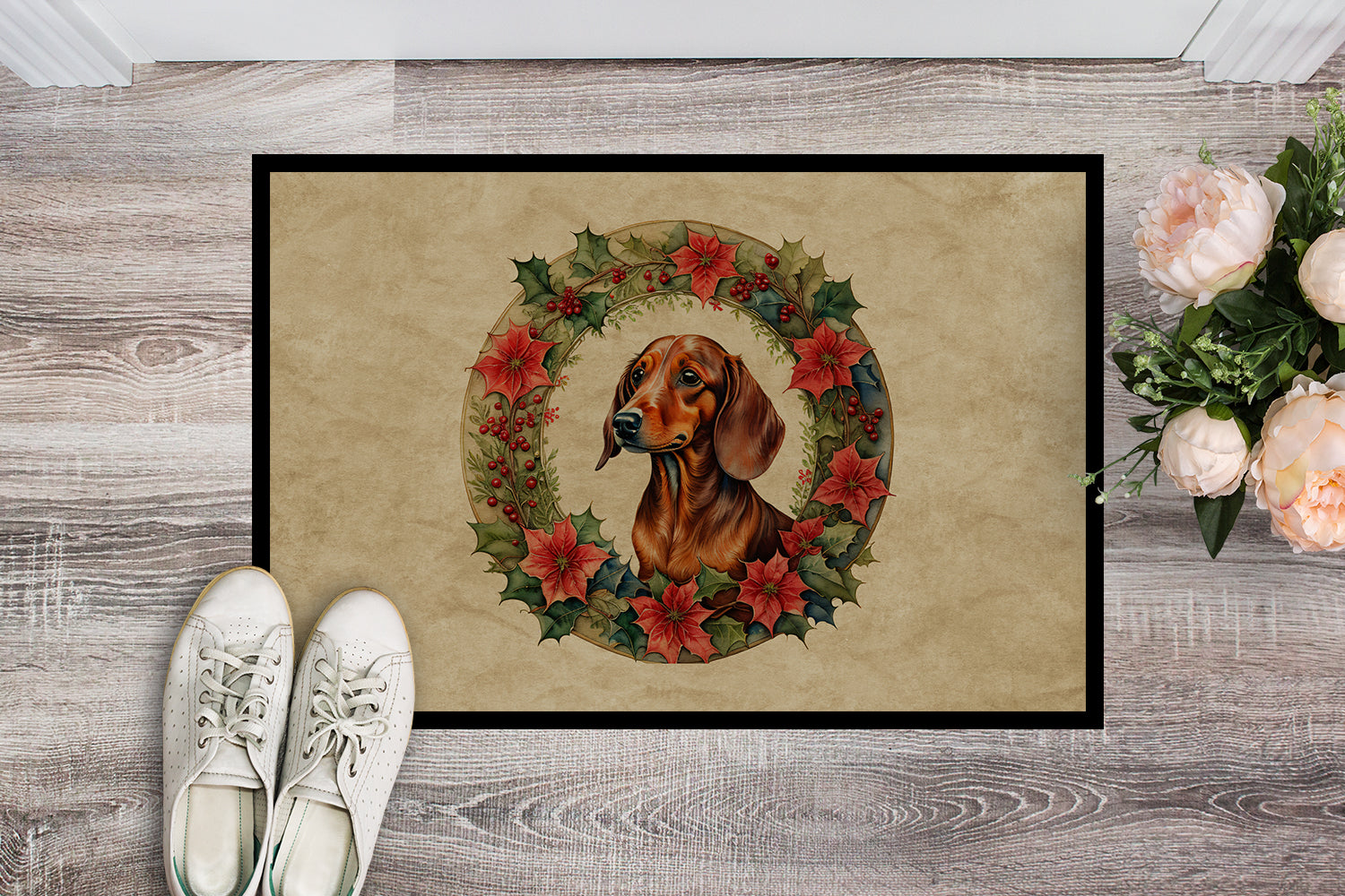 Buy this Dachshund Christmas Flowers Doormat