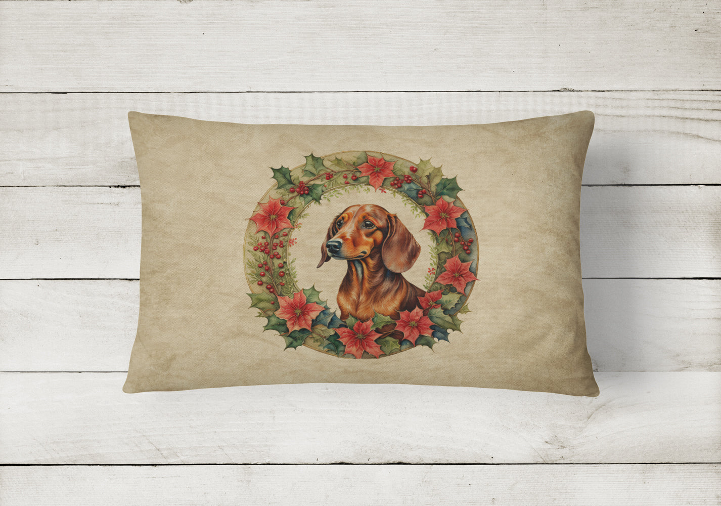 Buy this Dachshund Christmas Flowers Throw Pillow