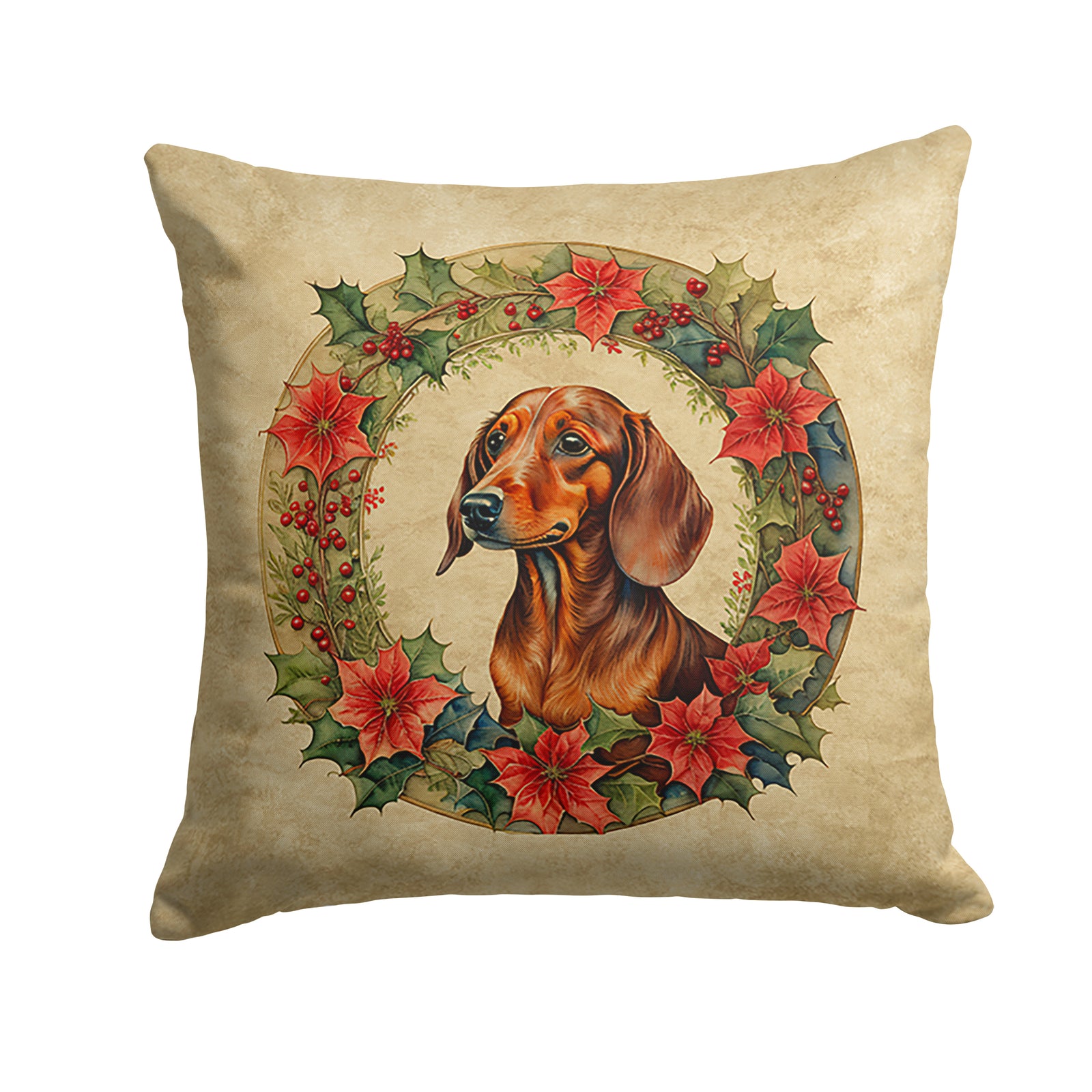 Buy this Dachshund Christmas Flowers Throw Pillow