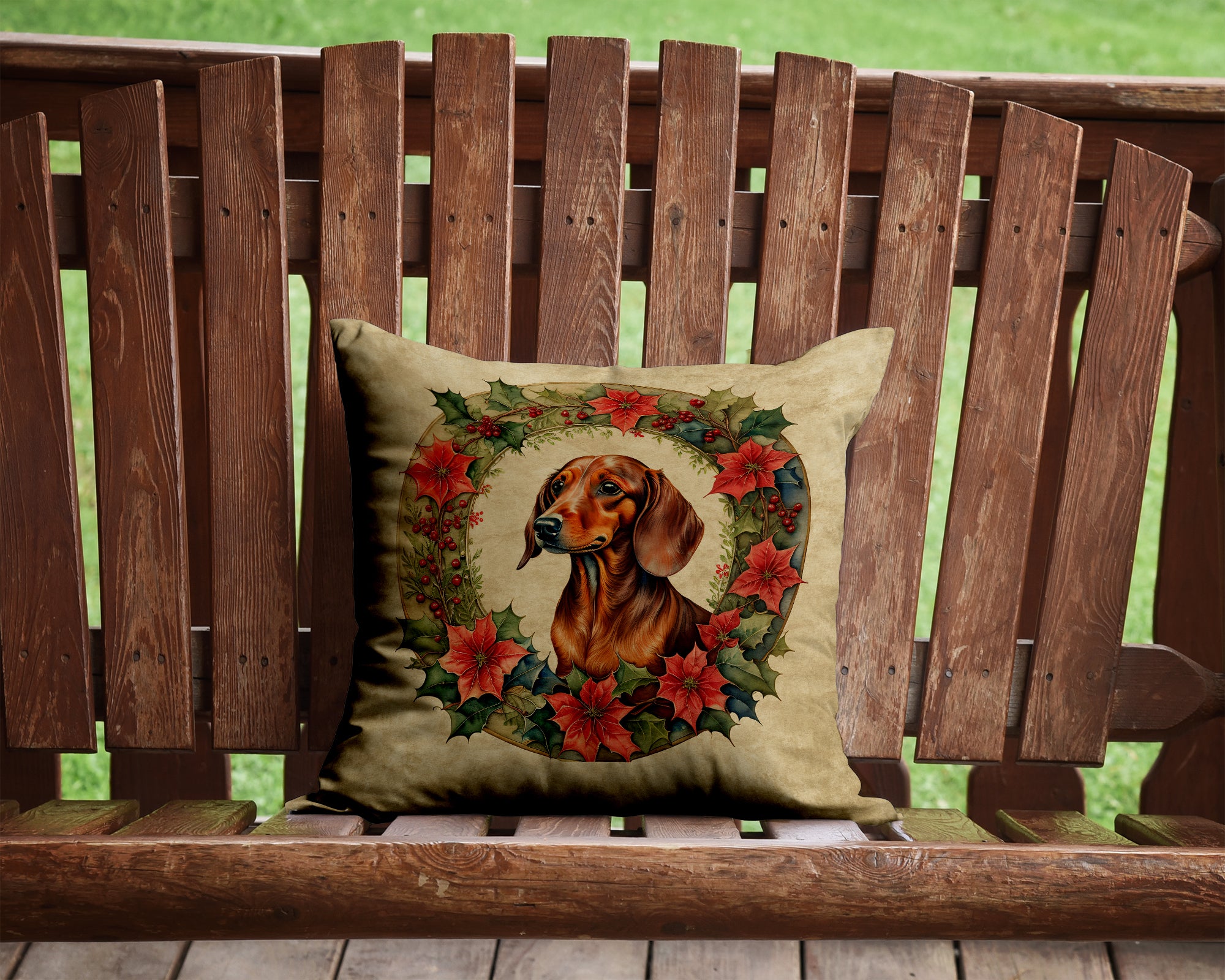 Buy this Dachshund Christmas Flowers Throw Pillow