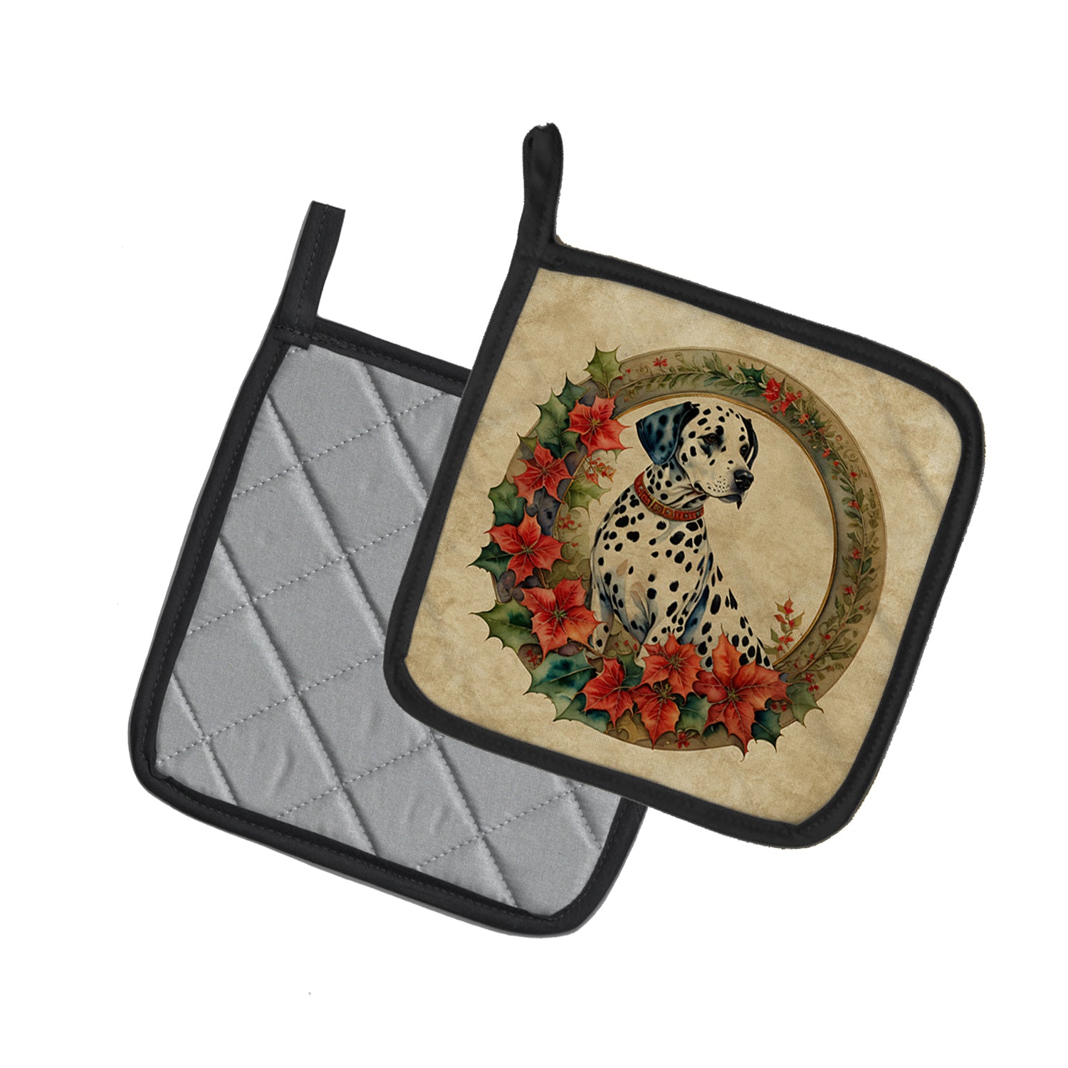 Dalmatian Christmas Flowers Pair of Pot Holders