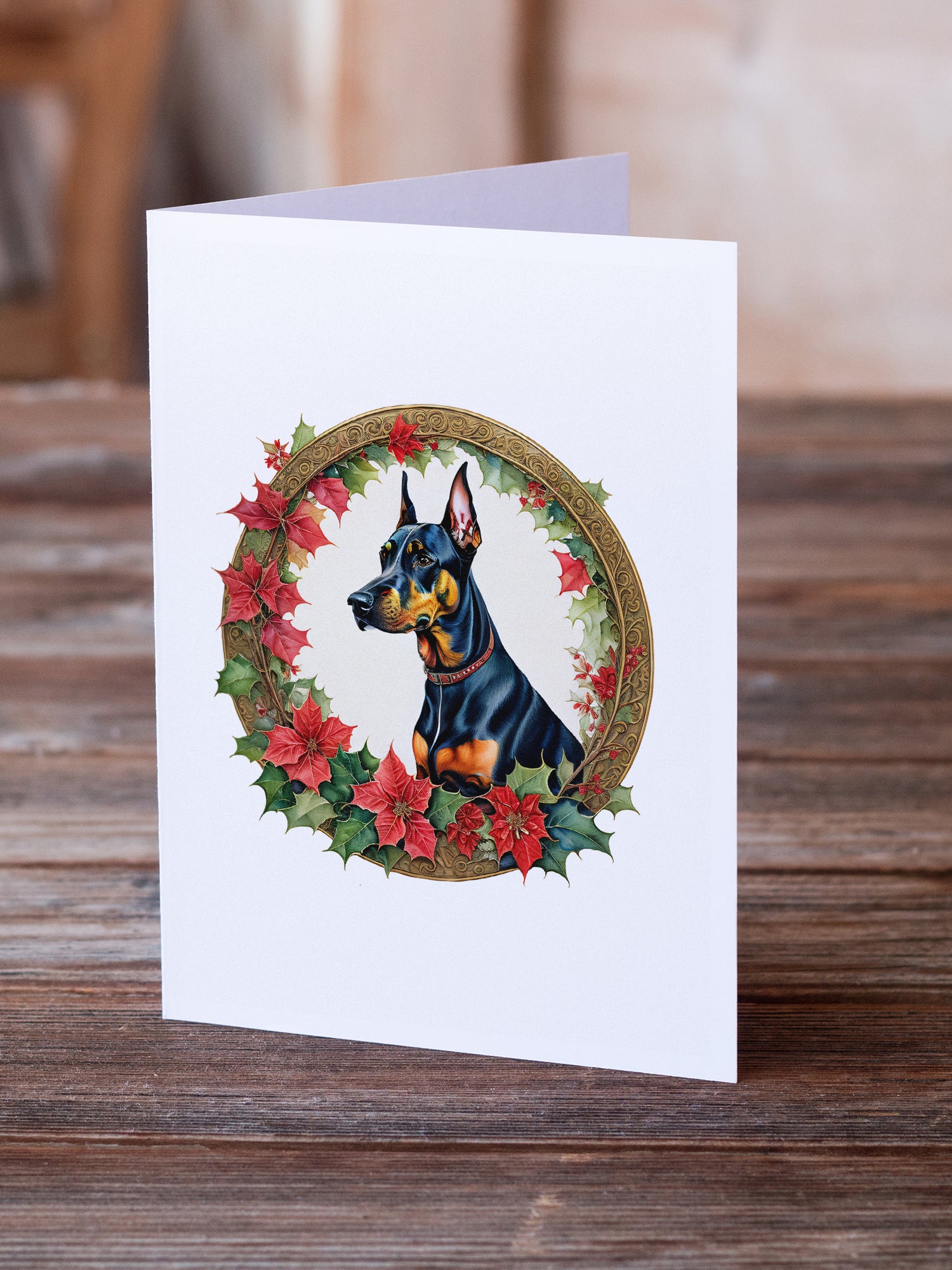 Buy this Doberman Pinscher Christmas Flowers Greeting Cards Pack of 8