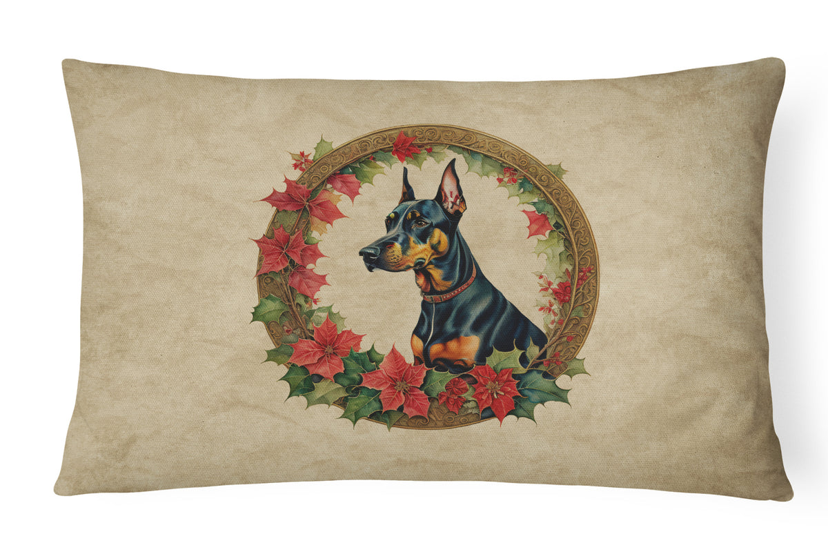 Buy this Doberman Pinscher Christmas Flowers Throw Pillow