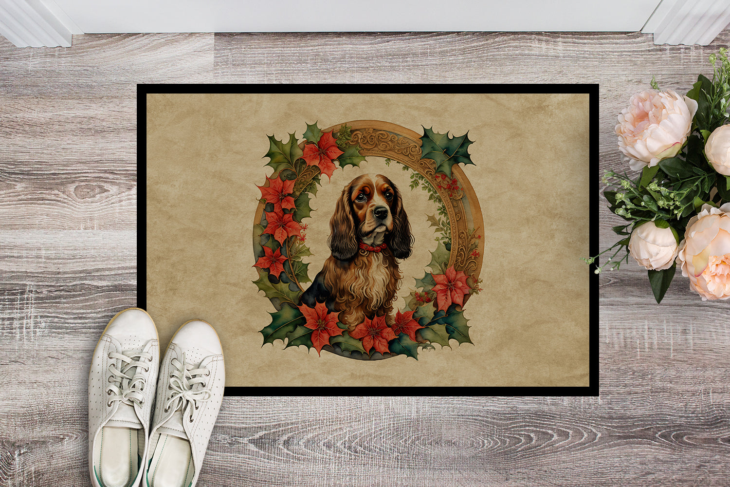 Buy this English Cocker Spaniel Christmas Flowers Doormat