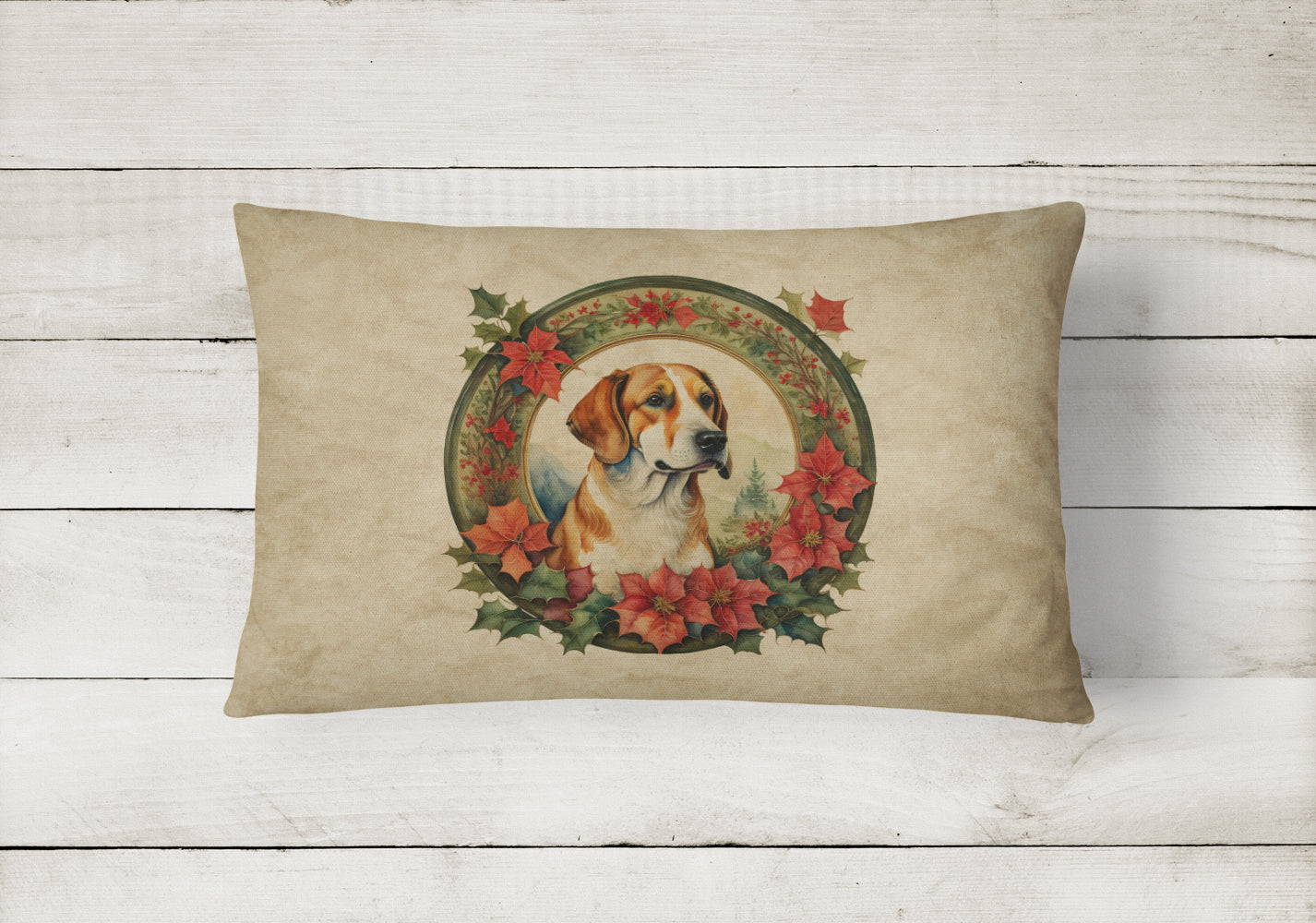 English Foxhound Christmas Flowers Throw Pillow