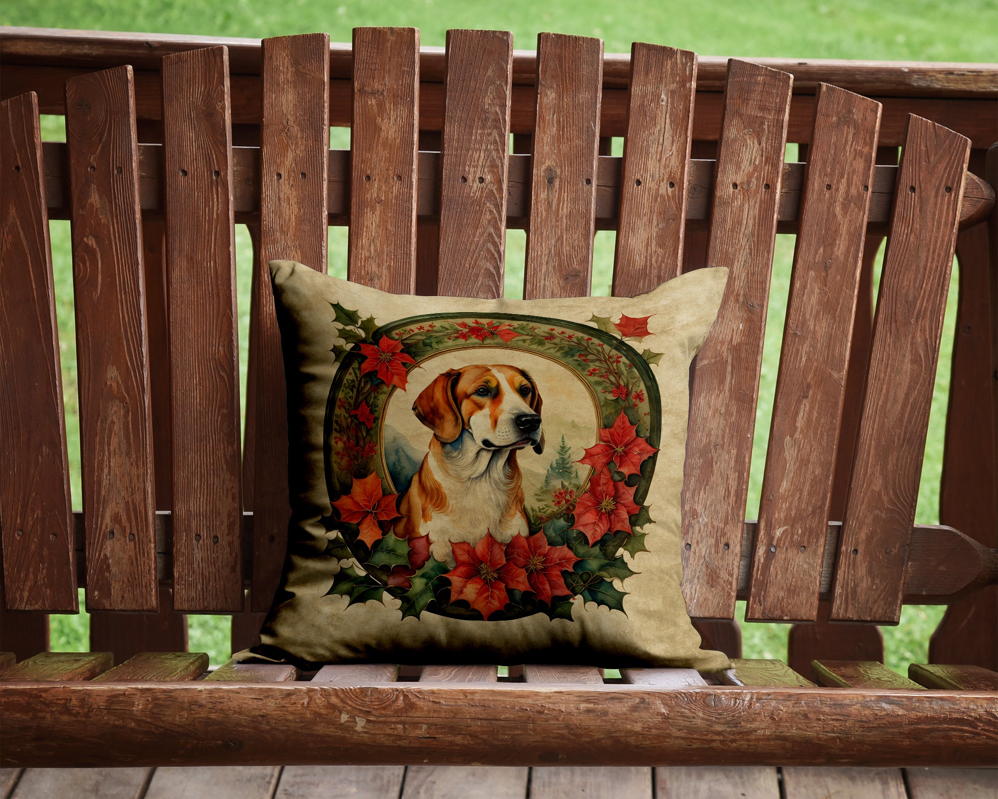 Buy this English Foxhound Christmas Flowers Throw Pillow