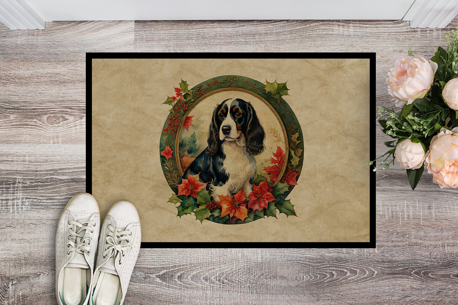 Buy this English Springer Spaniel Christmas Flowers Doormat