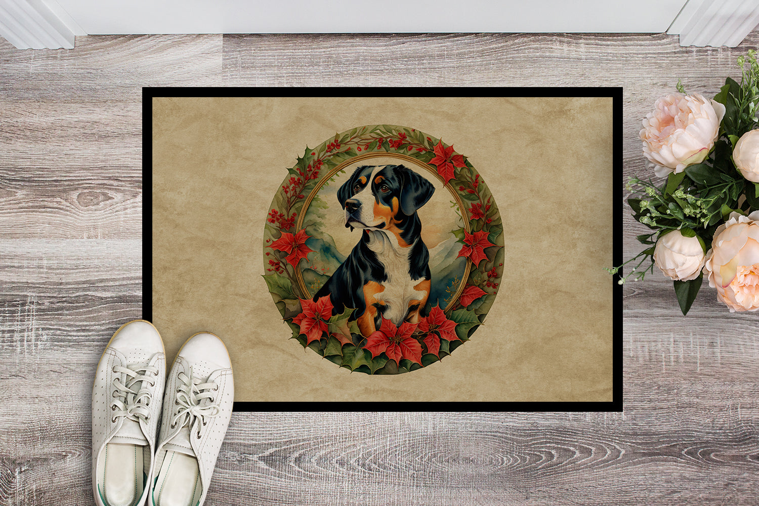 Buy this Entlebucher Mountain Dog Christmas Flowers Doormat