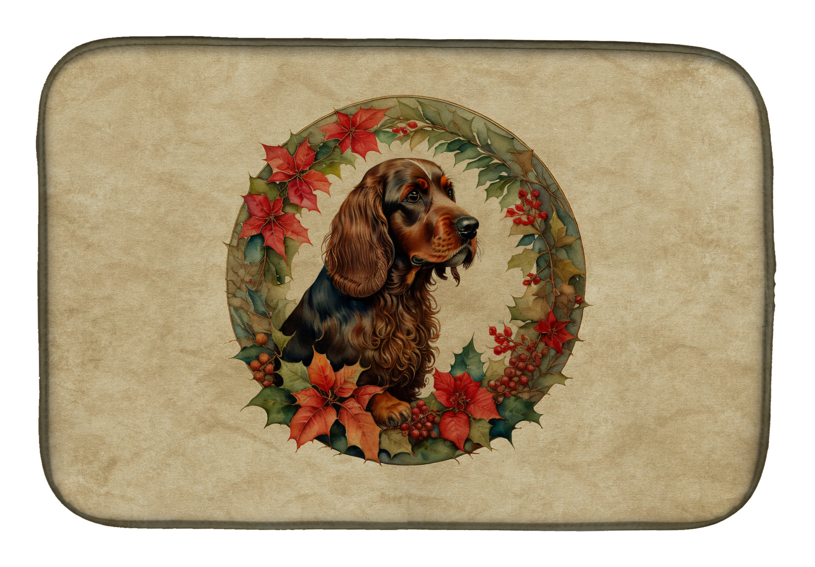 Buy this Field Spaniel Christmas Flowers Dish Drying Mat