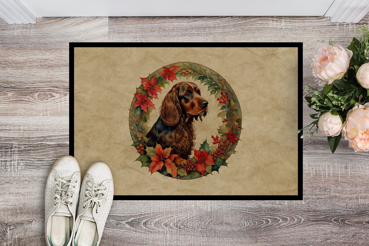 Buy this Field Spaniel Christmas Flowers Doormat