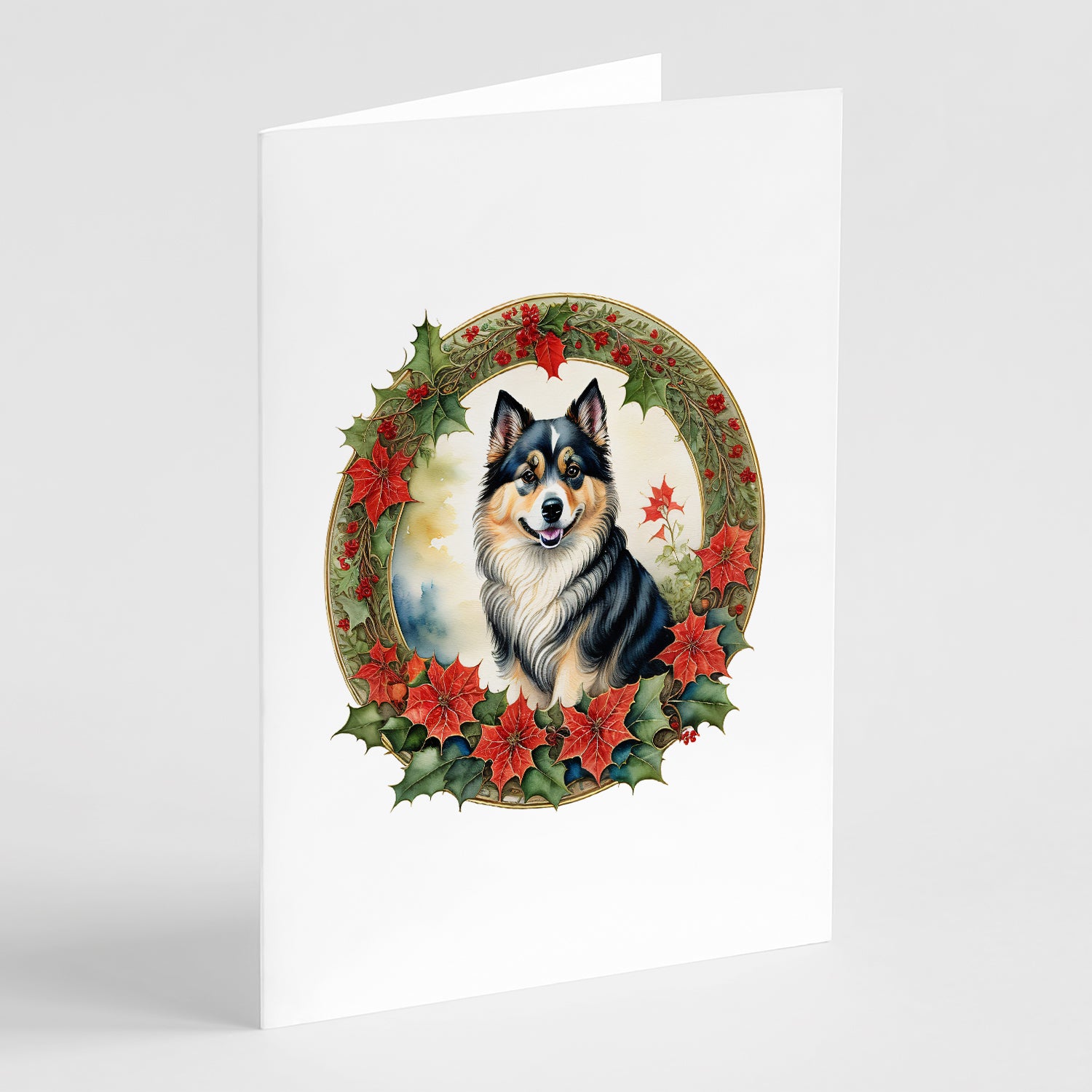 Buy this Finnish Lapphund Christmas Flowers Greeting Cards Pack of 8