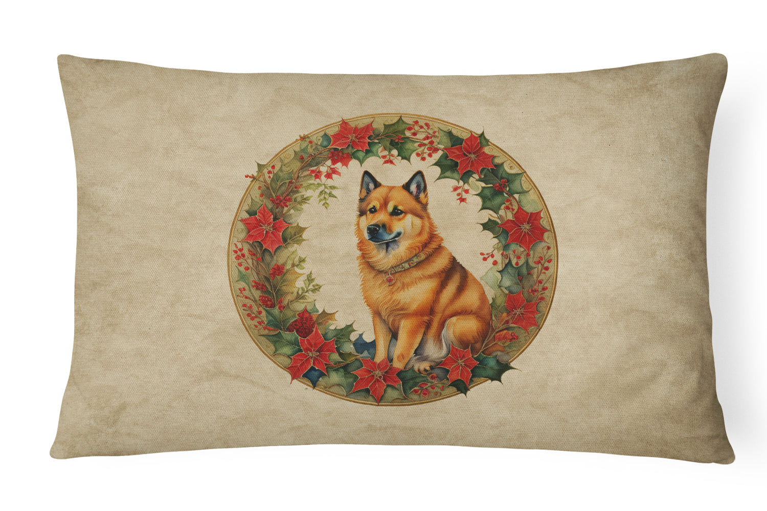 Buy this Finnish Spitz Christmas Flowers Throw Pillow