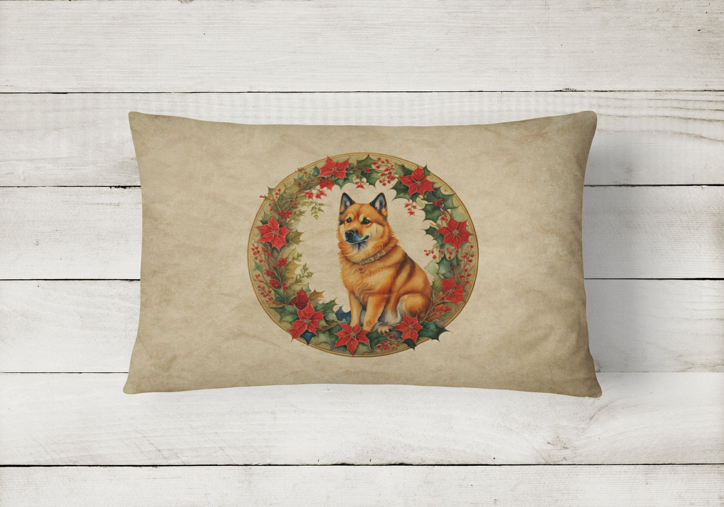 Buy this Finnish Spitz Christmas Flowers Throw Pillow