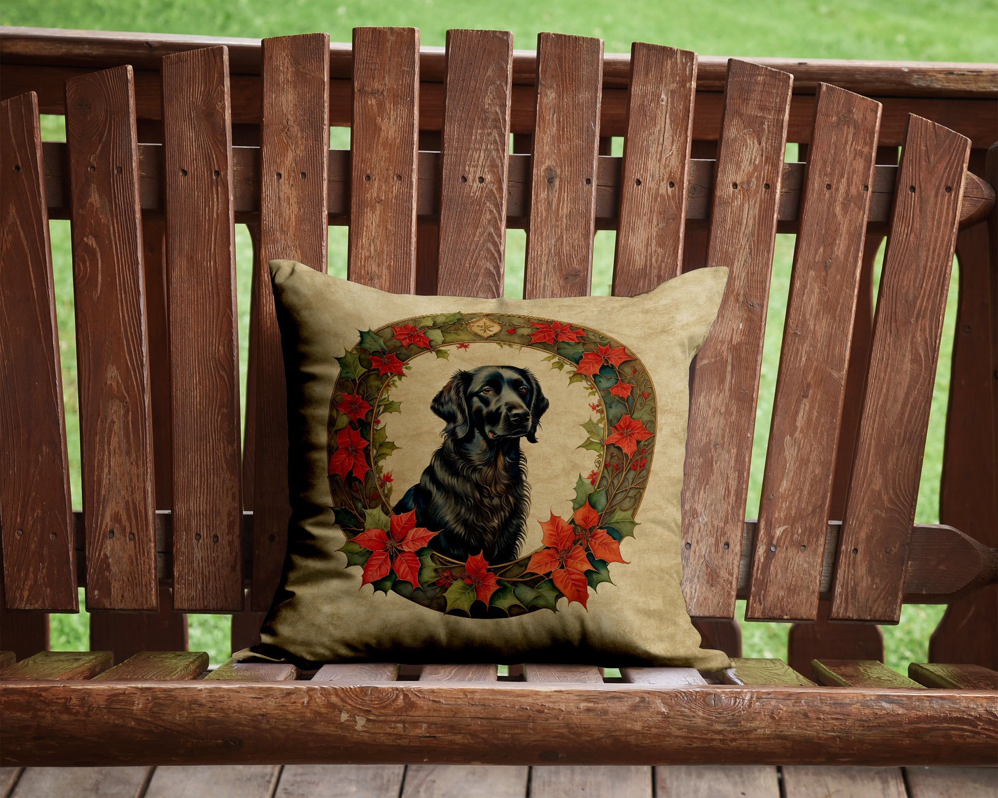 Buy this Flat-Coated Retriever Christmas Flowers Throw Pillow