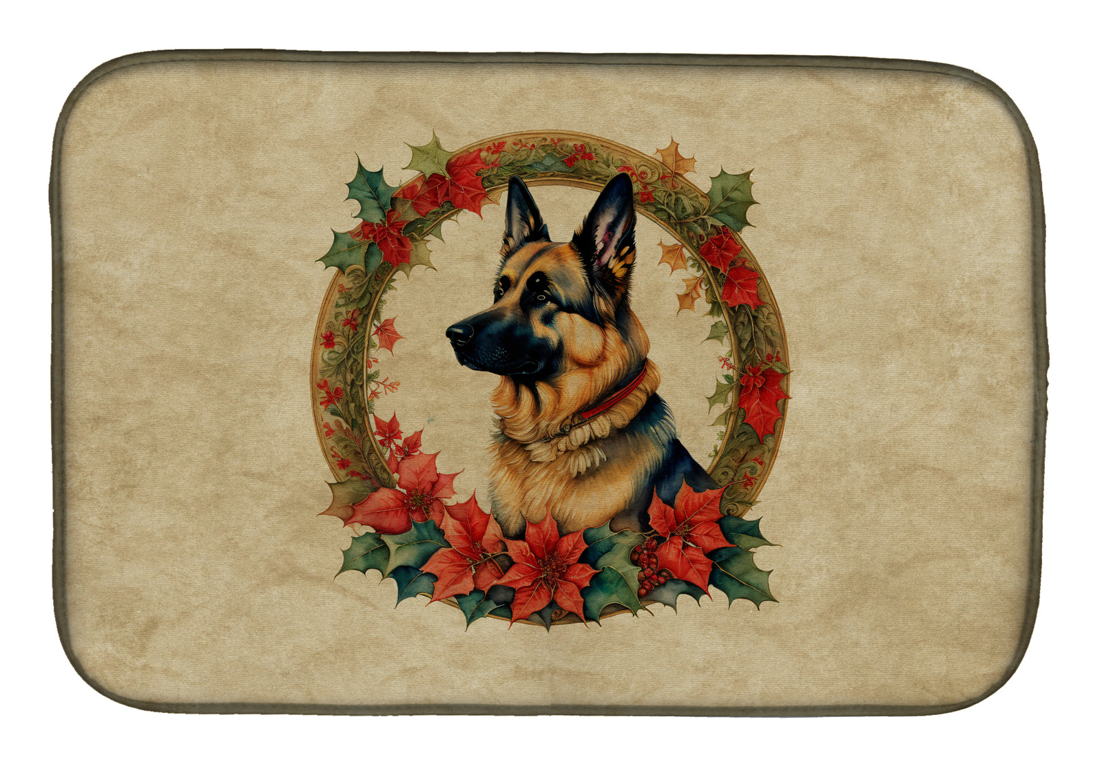 Buy this German Shepherd Christmas Flowers Dish Drying Mat