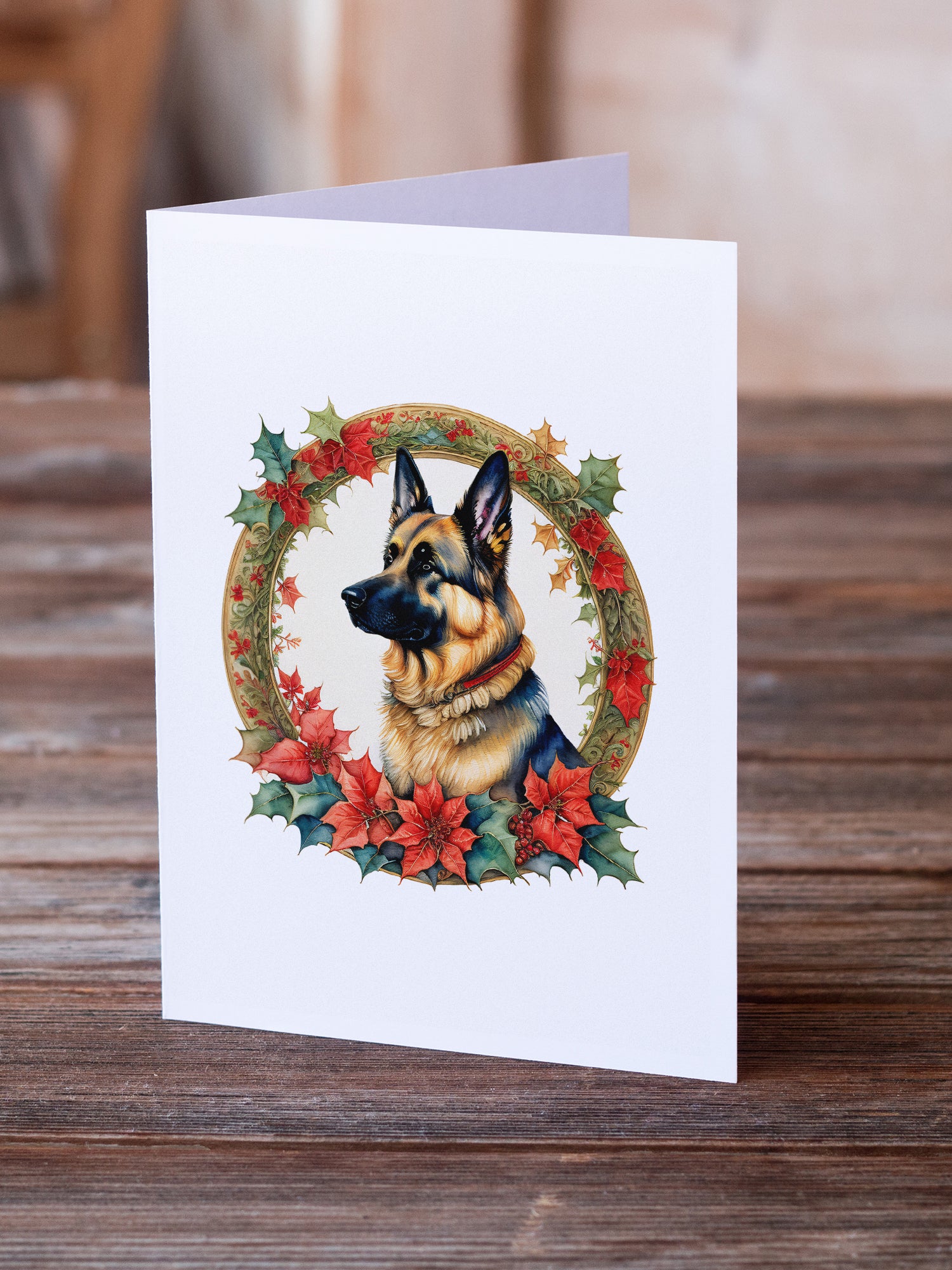 German Shepherd Christmas Flowers Greeting Cards Pack of 8