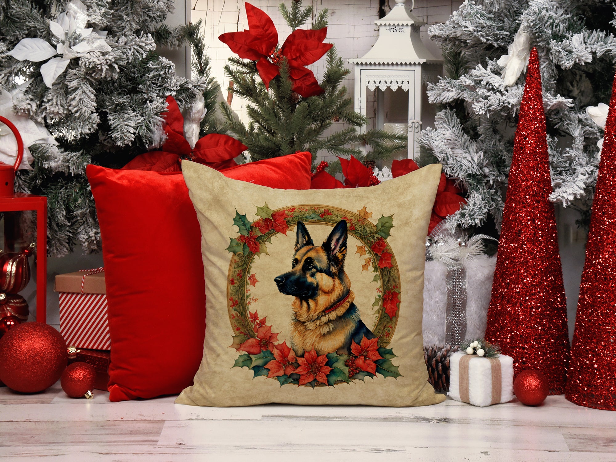 Buy this German Shepherd Christmas Flowers Throw Pillow