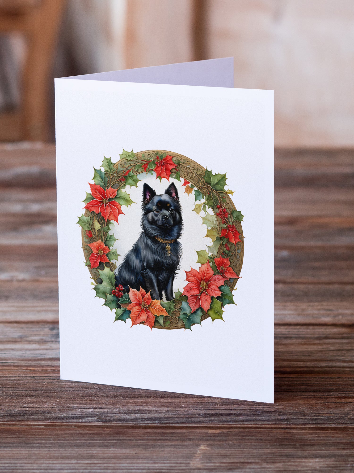 German Spitz Christmas Flowers Greeting Cards Pack of 8