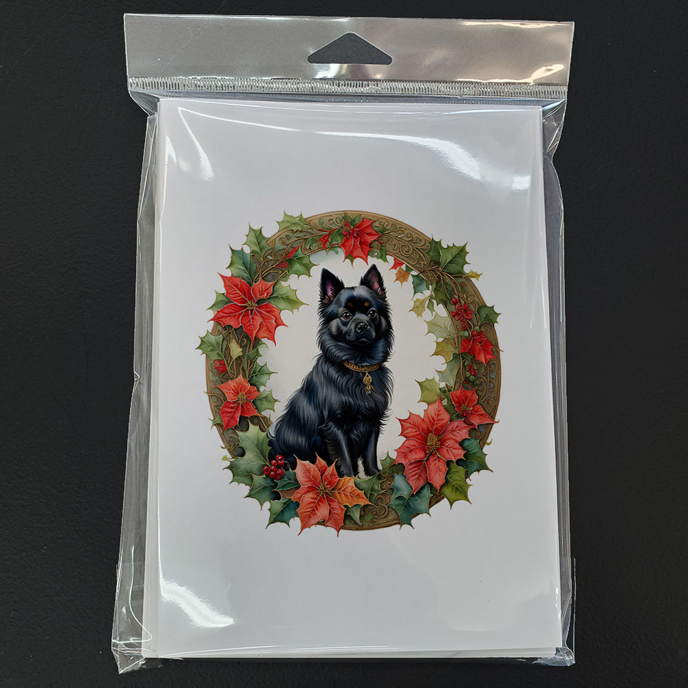 German Spitz Christmas Flowers Greeting Cards Pack of 8