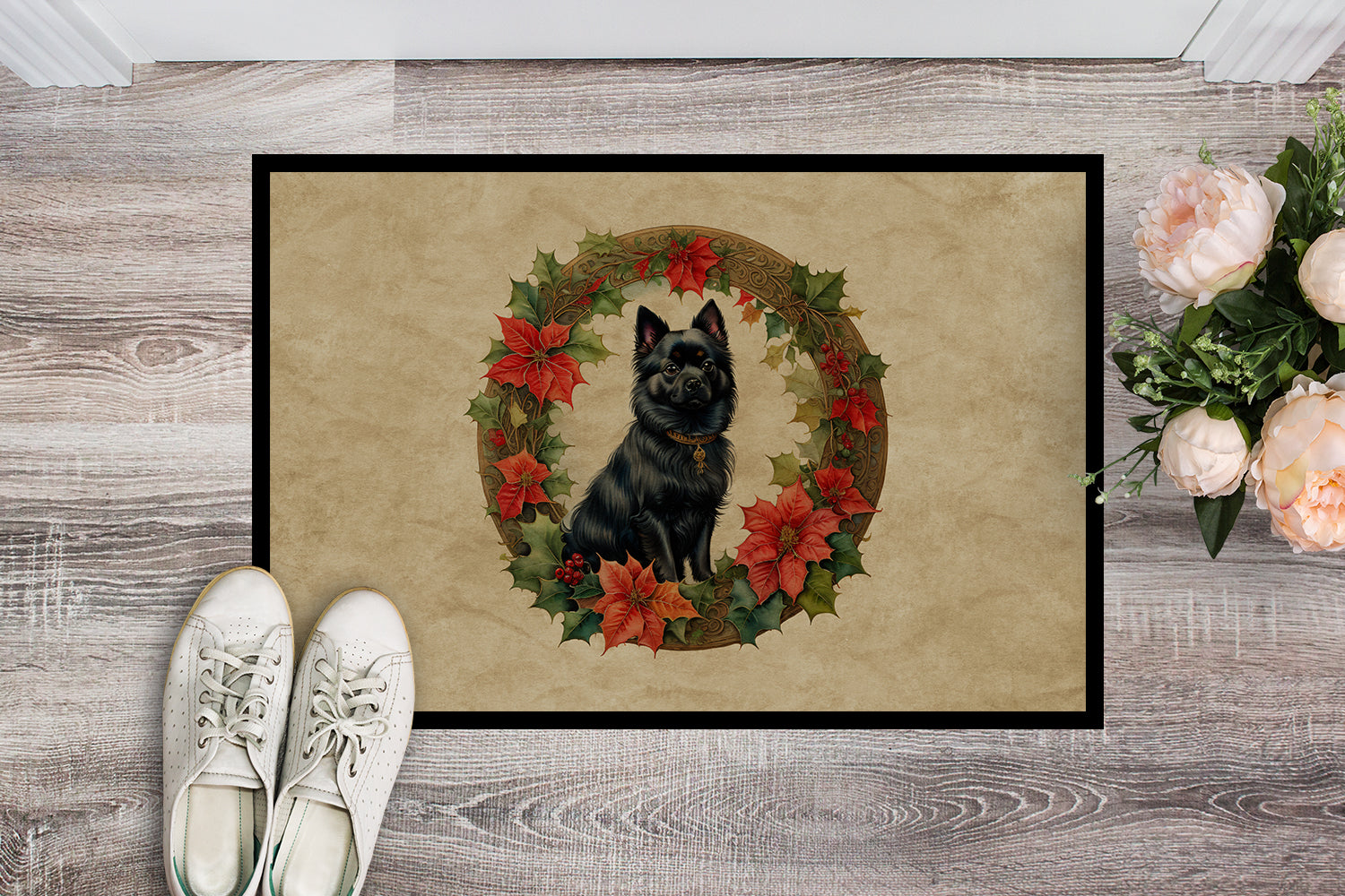 Buy this German Spitz Christmas Flowers Doormat