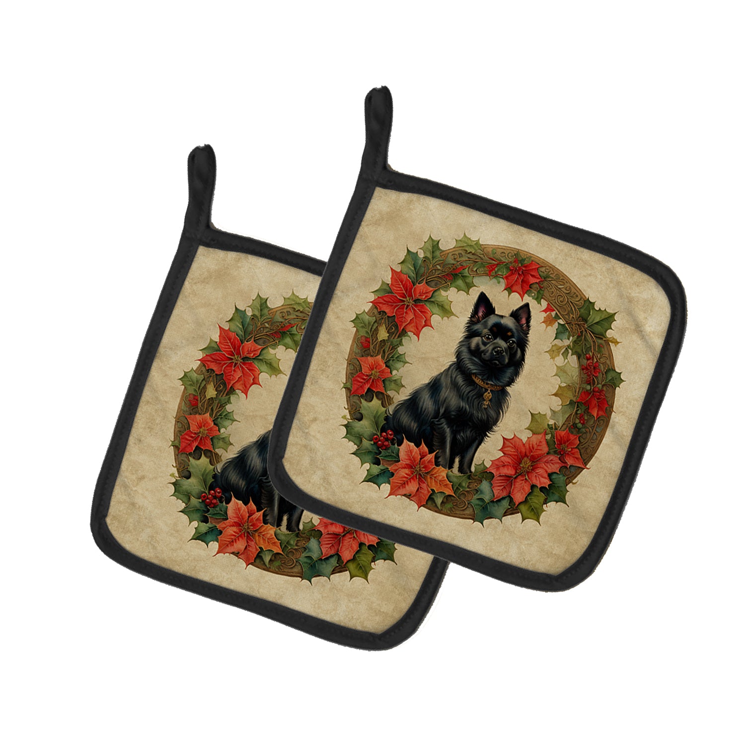 Buy this German Spitz Christmas Flowers Pair of Pot Holders