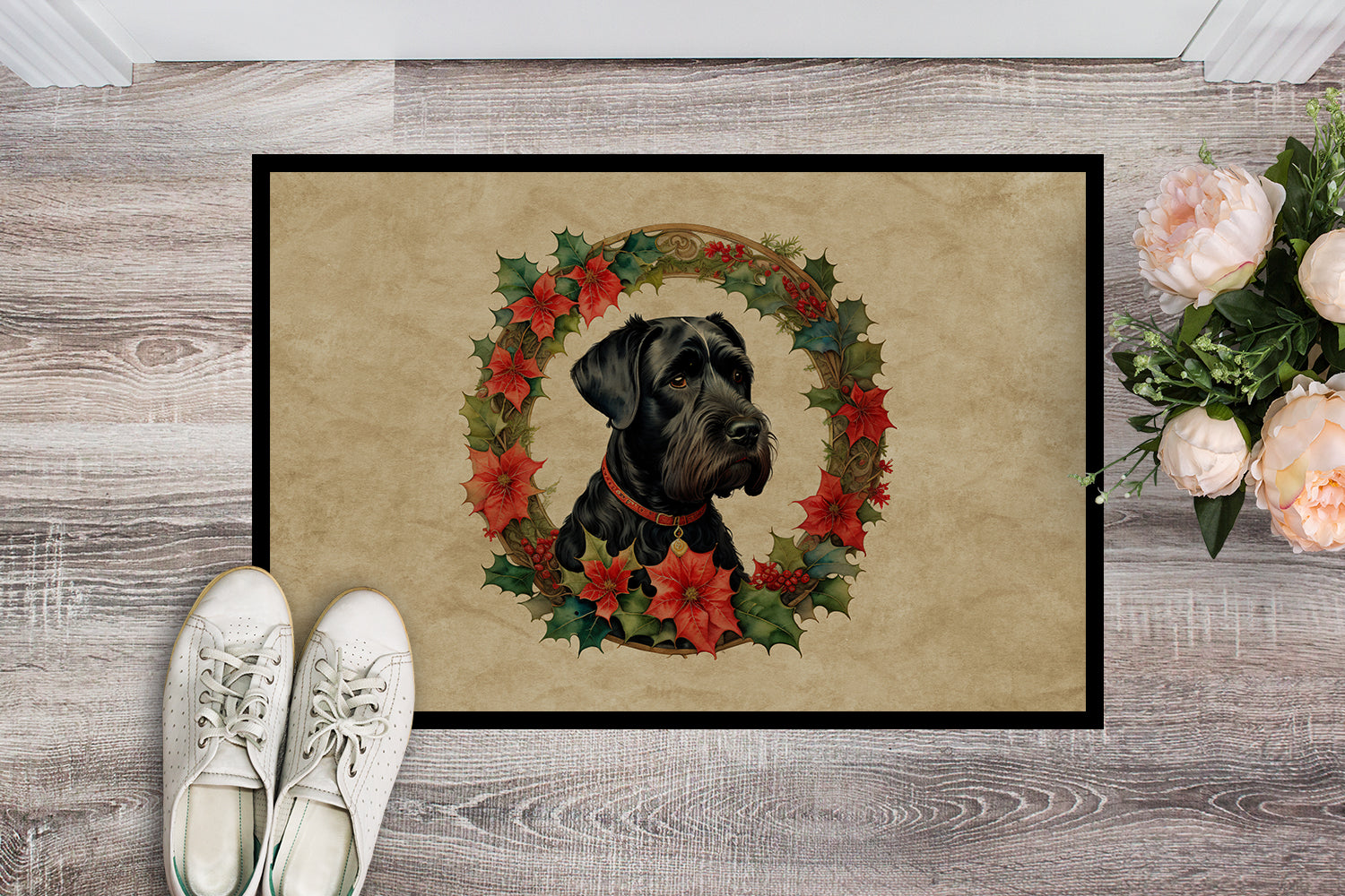 Buy this Giant Schnauzer Christmas Flowers Doormat