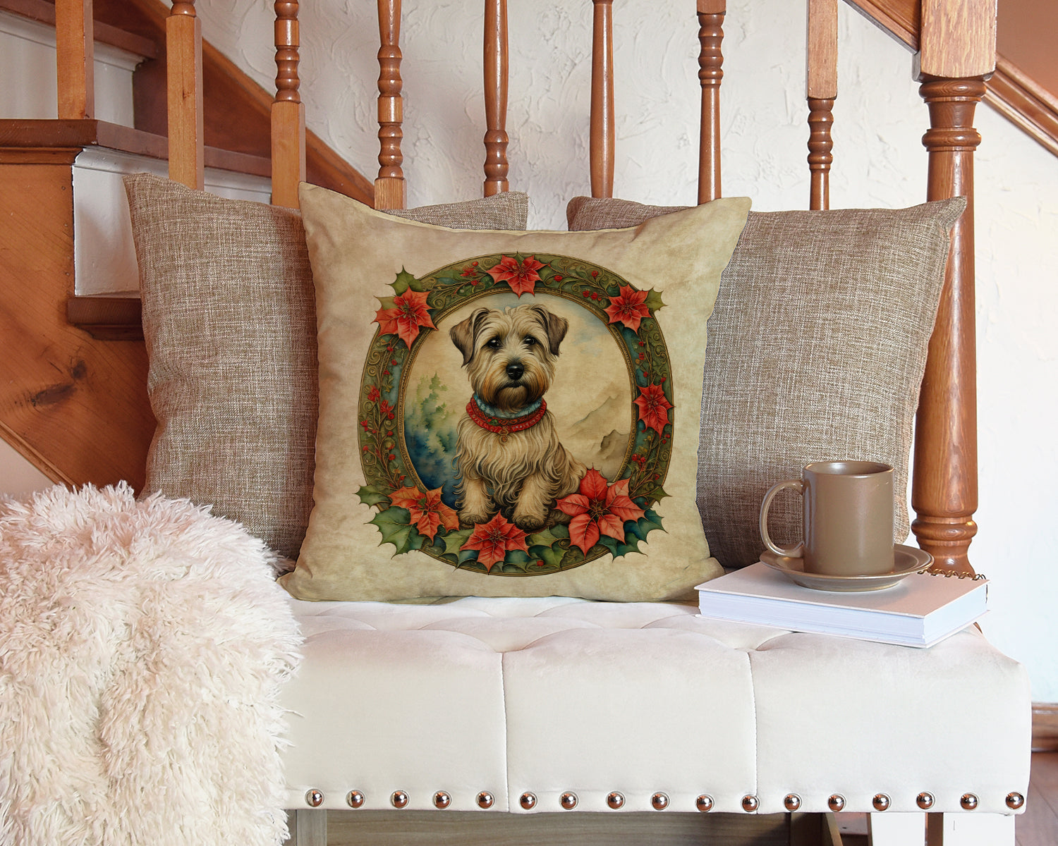 Glen of Imaal Terrier Christmas Flowers Throw Pillow