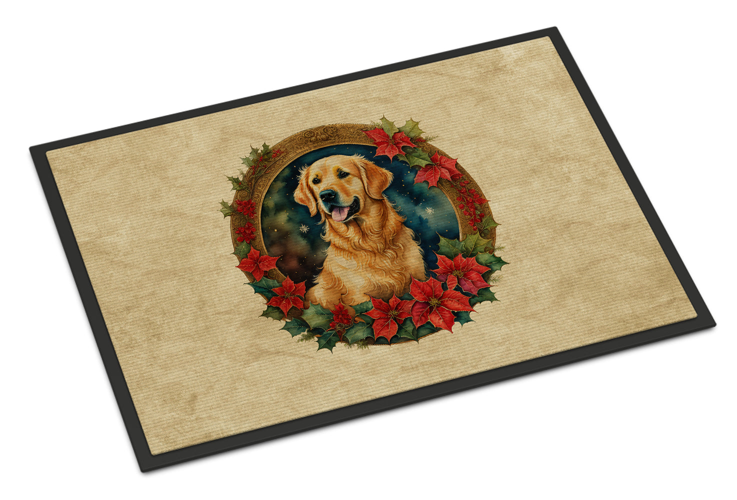 Buy this Golden Retriever Christmas Flowers Doormat