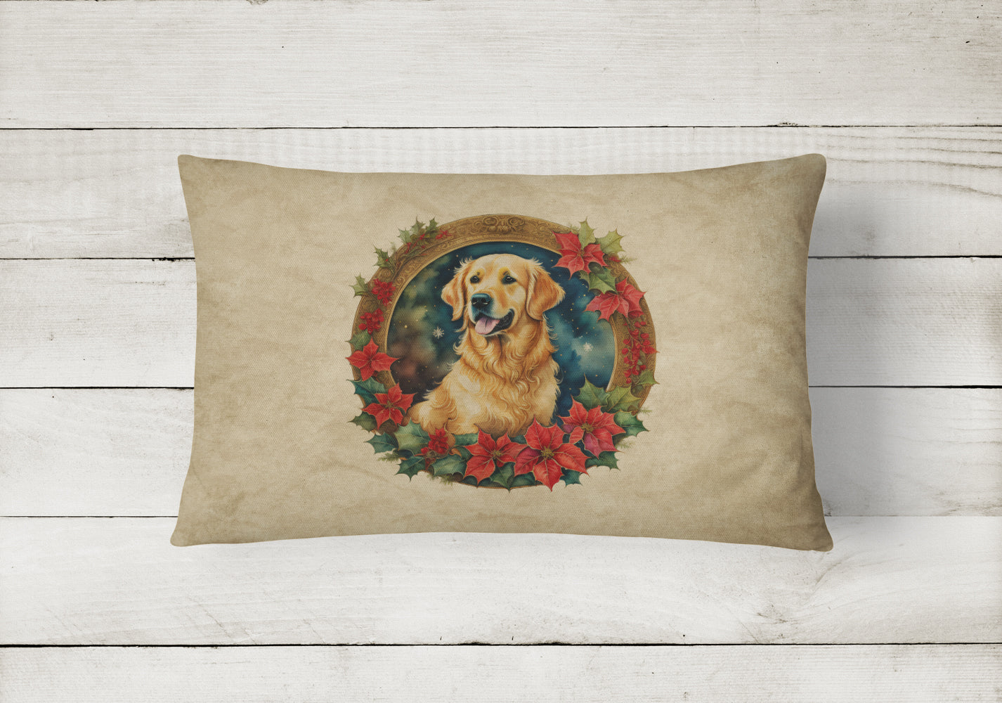 Buy this Golden Retriever Christmas Flowers Throw Pillow